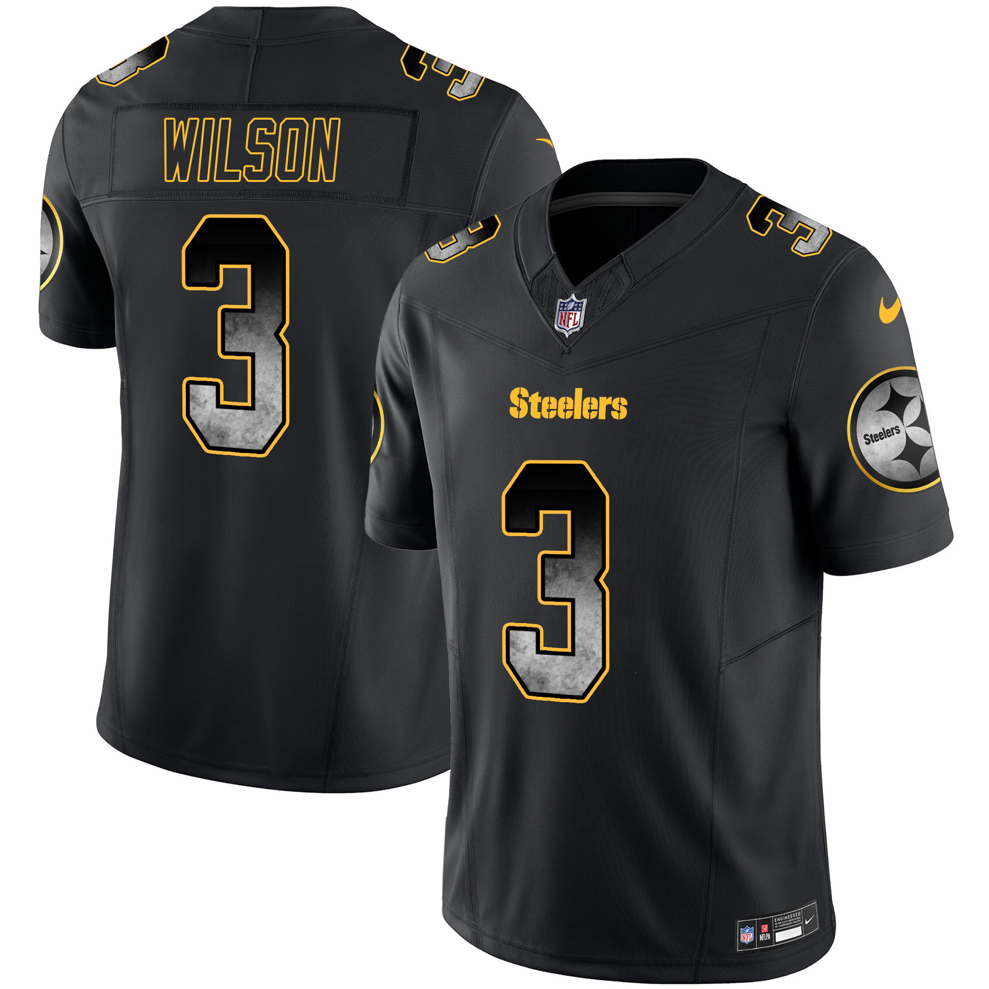 Russell Wilson Men's Pittsburgh Steelers Arch Smoke Vapor Black Jersey - All Stitched