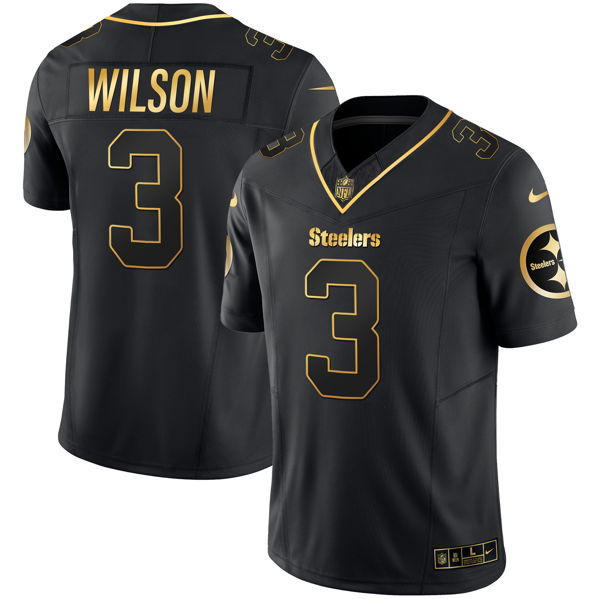 Russell Wilson Men's Pittsburgh Steelers Gold Vapor Black Gold Jersey - All Stitched
