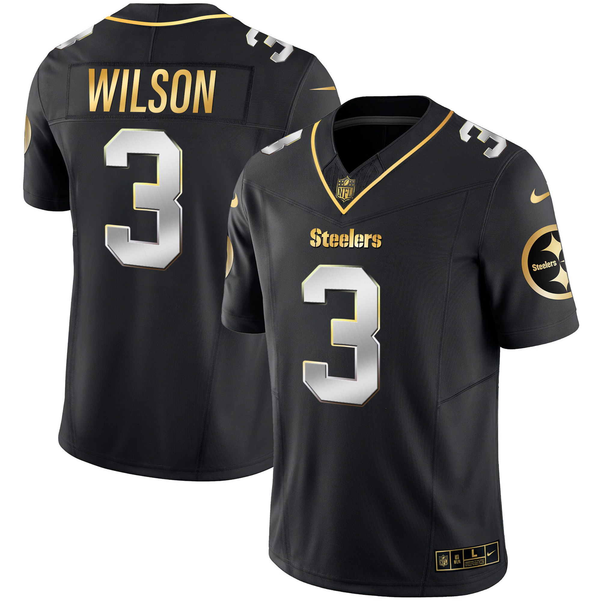 Russell Wilson Men's Pittsburgh Steelers Gold Vapor Black Limited Jersey - All Stitched