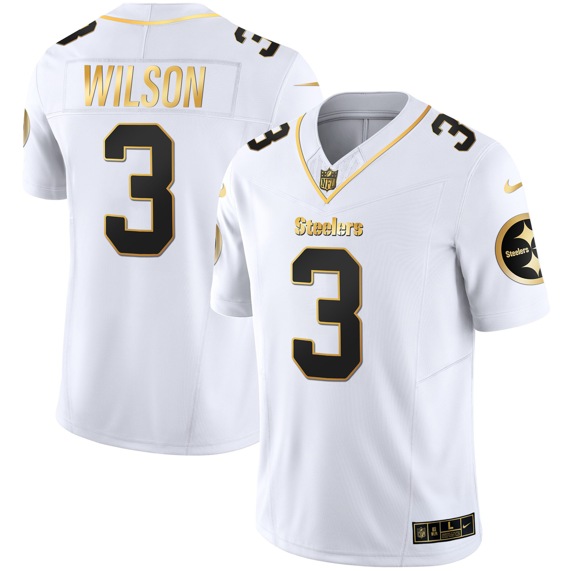 Russell Wilson Men's Pittsburgh Steelers Gold Vapor White Gold Jersey - All Stitched