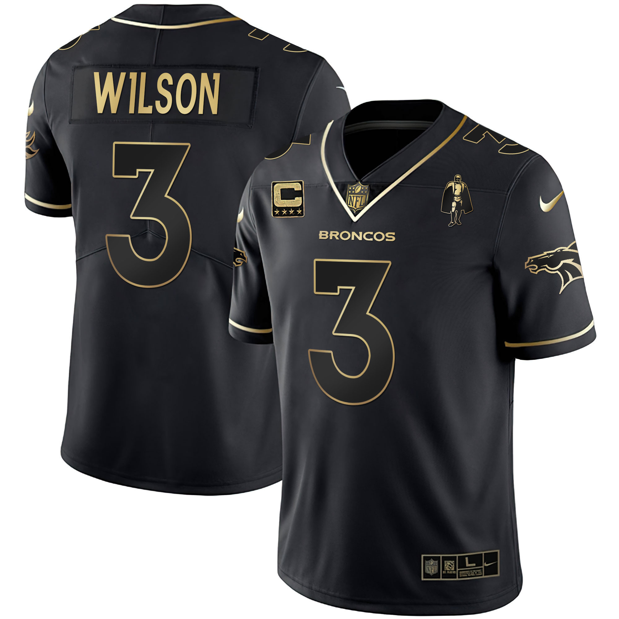 Russell Wilson Women's Denver Broncos White Gold and Black Gold Black Gold Jersey - All Stitched