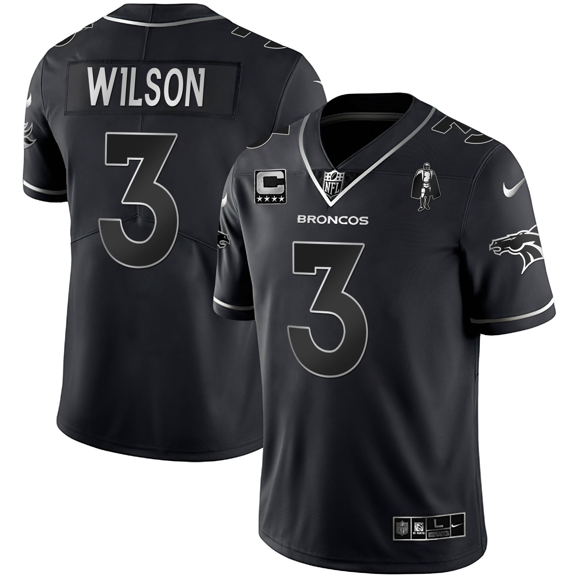Russell Wilson Women's Denver Broncos White Gold and Black Gold Black Silver Jersey - All Stitched