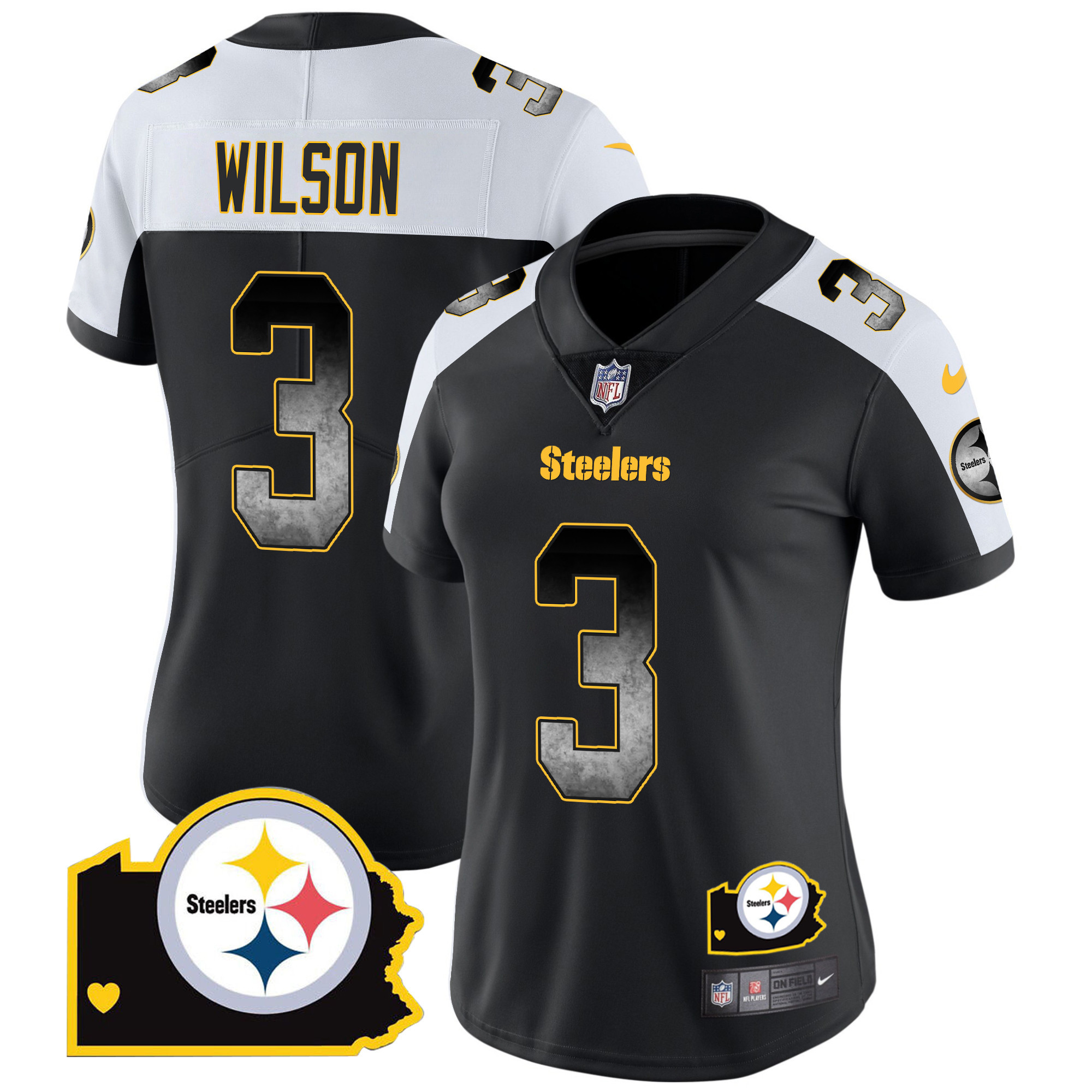 Russell Wilson Women's Pittsburgh Steelers Arch Smoke Home Patch Vapor Alternate Jersey - All Stitched