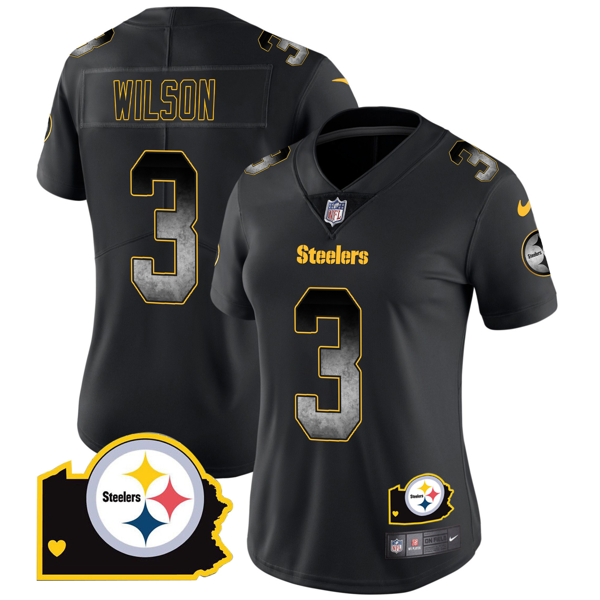 Russell Wilson Women's Pittsburgh Steelers Arch Smoke Home Patch Vapor Black Jersey - All Stitched