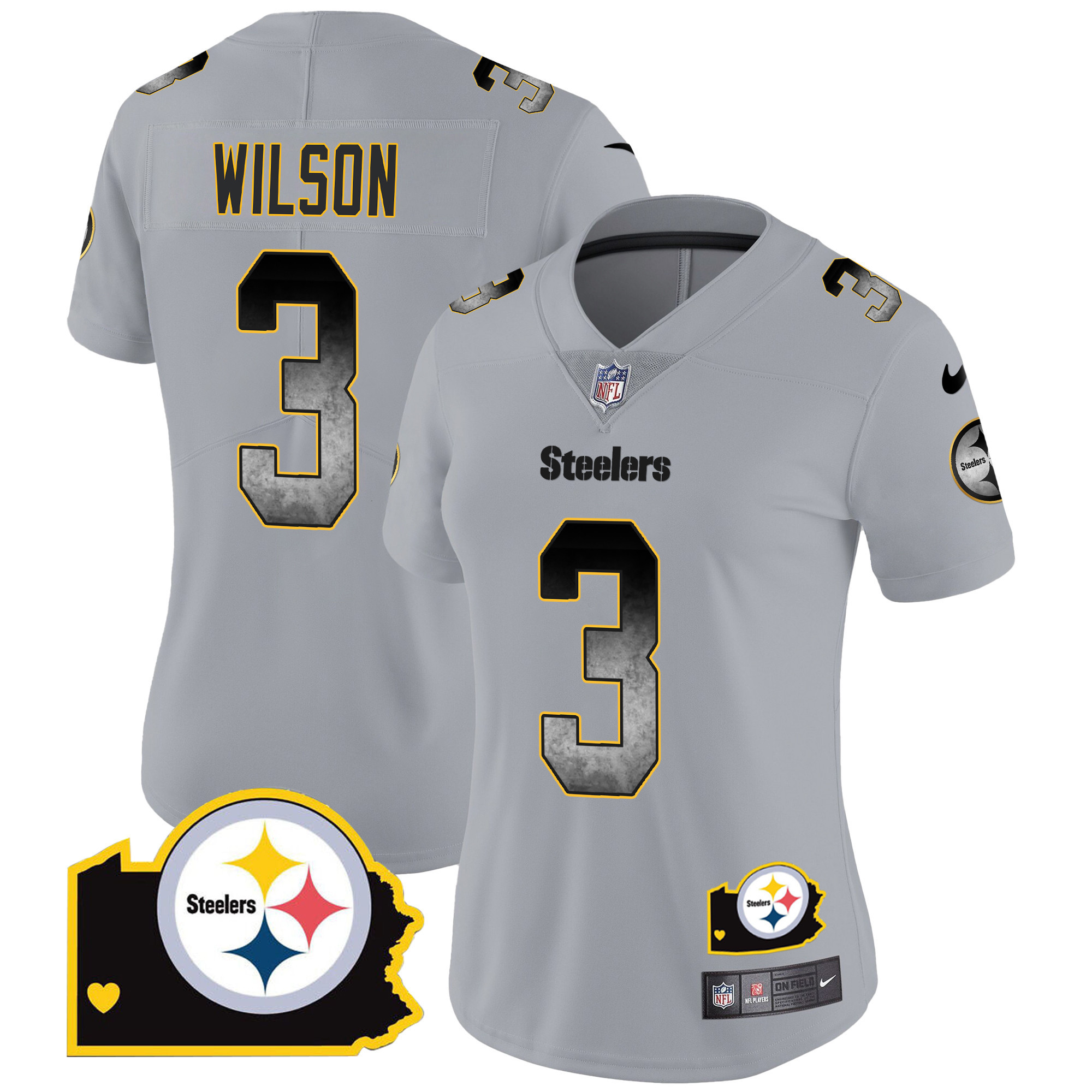 Russell Wilson Women's Pittsburgh Steelers Arch Smoke Home Patch Vapor Gray Jersey - All Stitched