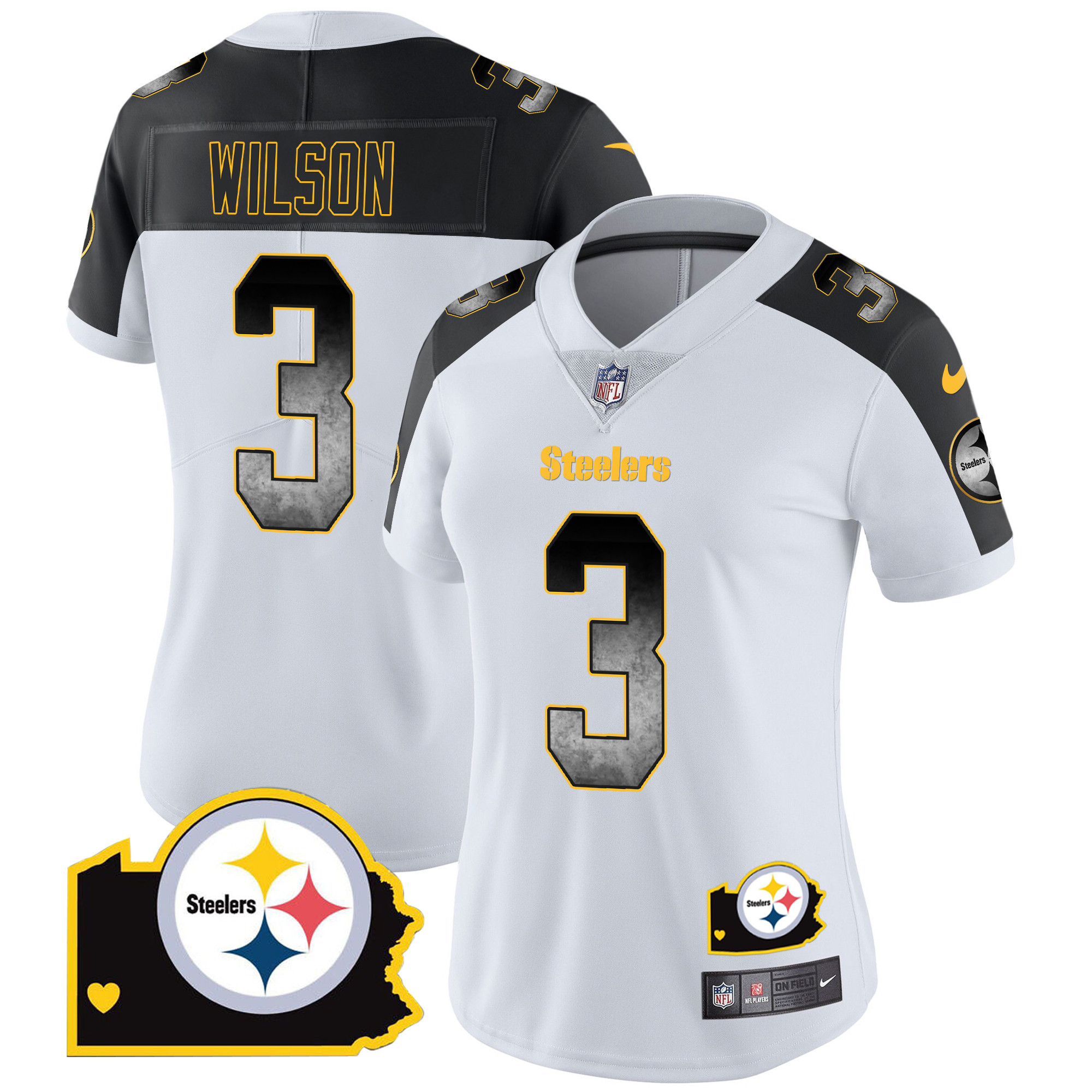 Russell Wilson Women's Pittsburgh Steelers Arch Smoke Home Patch Vapor Inverted Jersey - All Stitched
