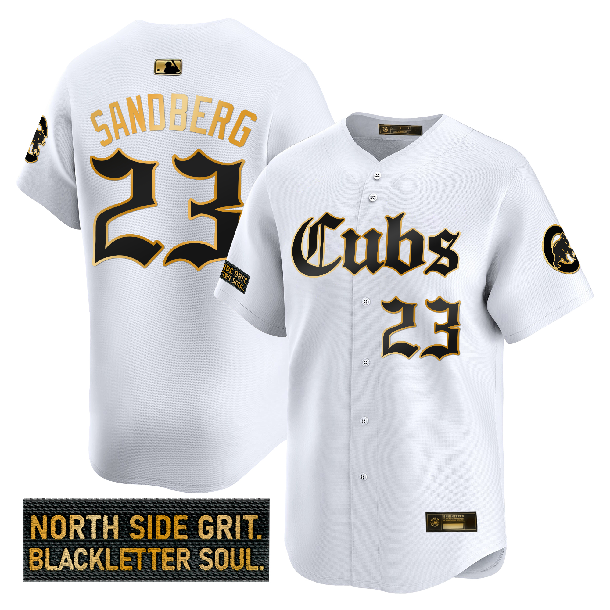 Ryne Sandberg Men's Chicago Cubs 'Gothic North Side Edition' Gold Vapor Premier Limited White Gold Jersey - All Stitched