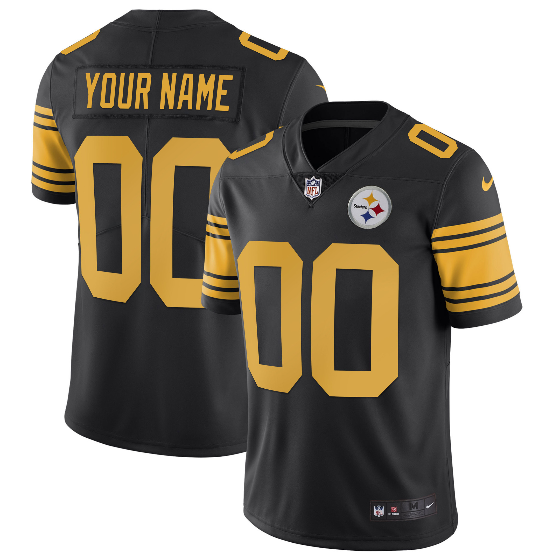 S Men's Pittsburgh Steelers Gold and Split Custom Name and Number - All Stitched Color Rush Jersey - All Stitched