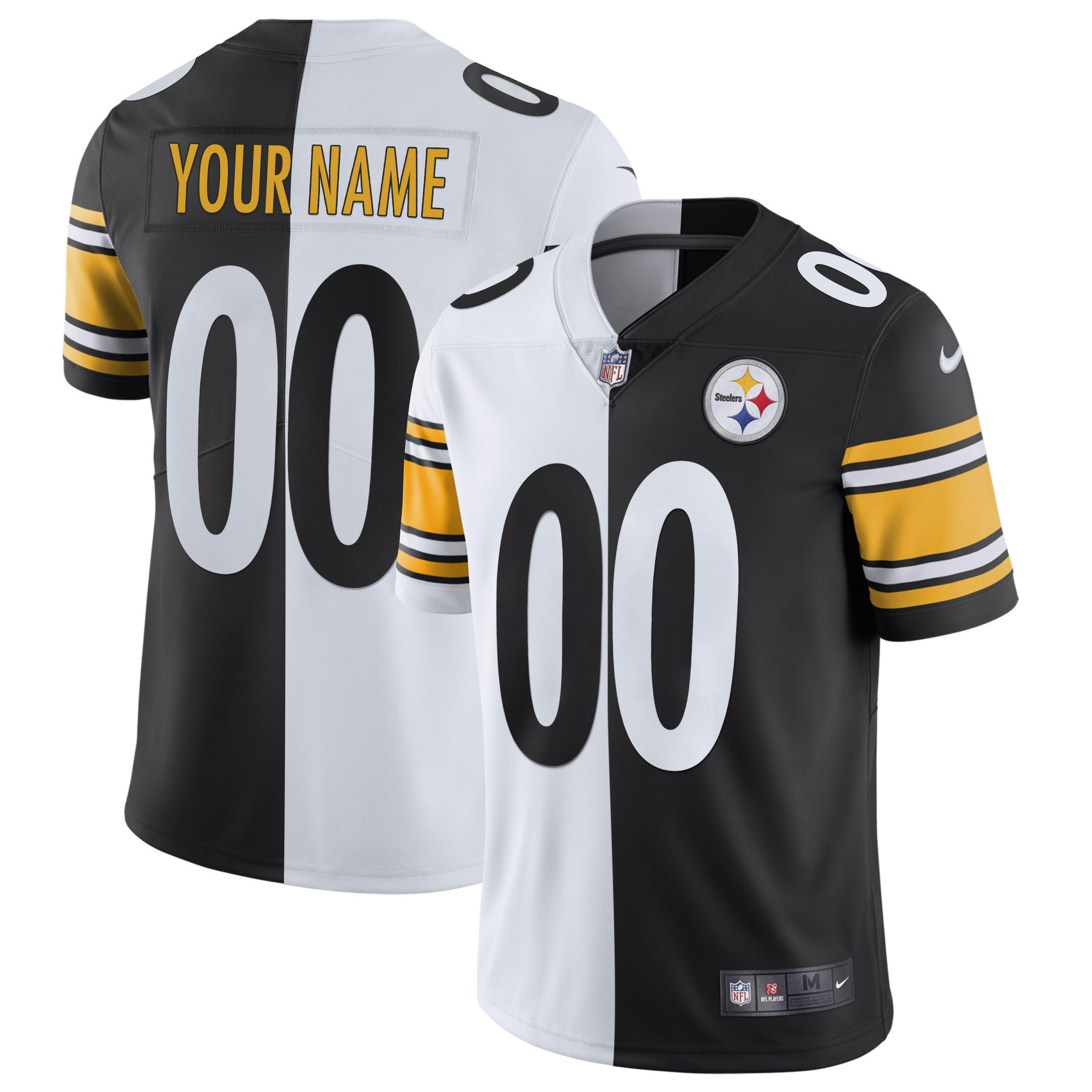 S Men's Pittsburgh Steelers Gold and Split Custom Name and Number - All Stitched Split Jersey - All Stitched