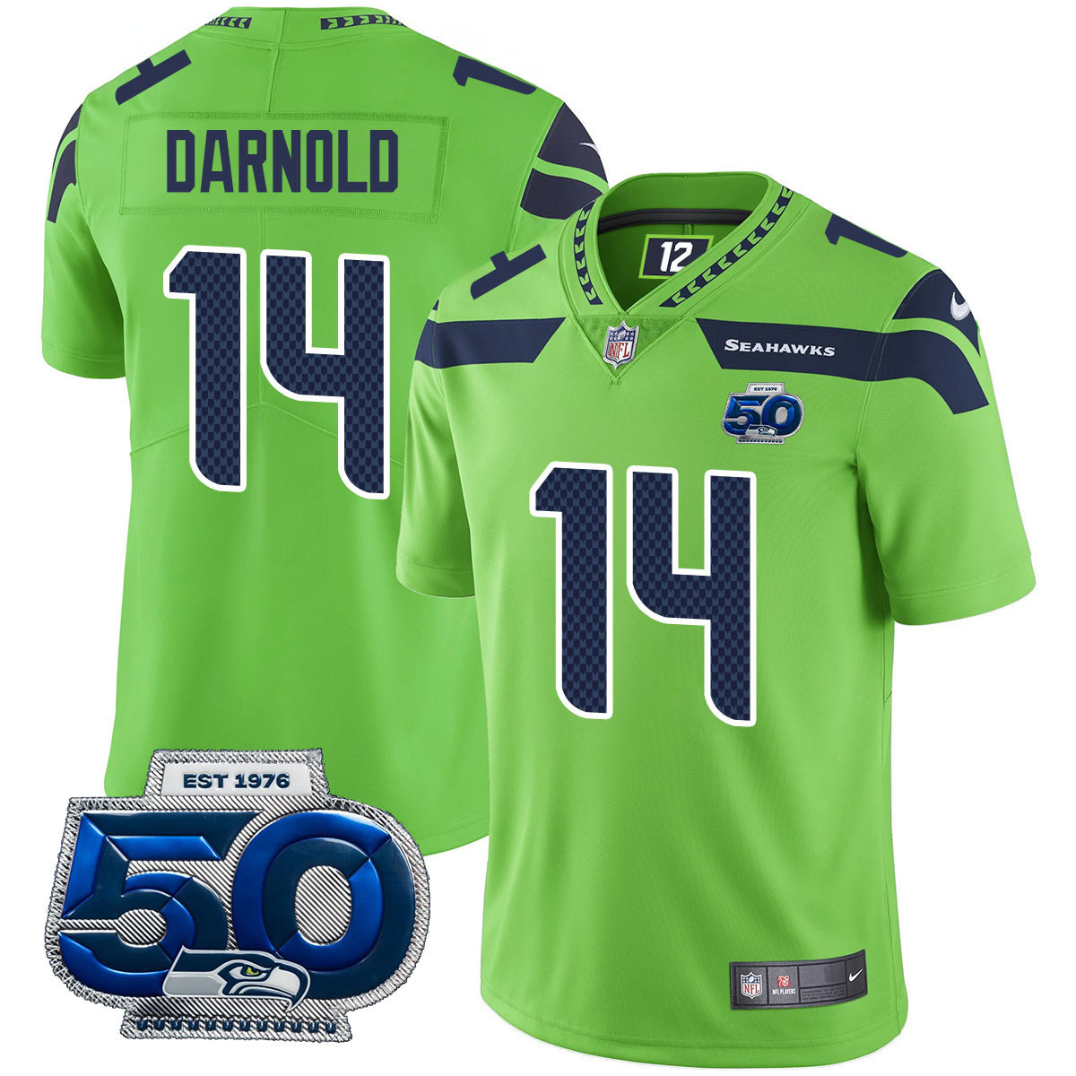 Sam Darnold - 14 Men's Seattle Seahawks 50th Season Vapor Limited Green Jersey - All Stitched