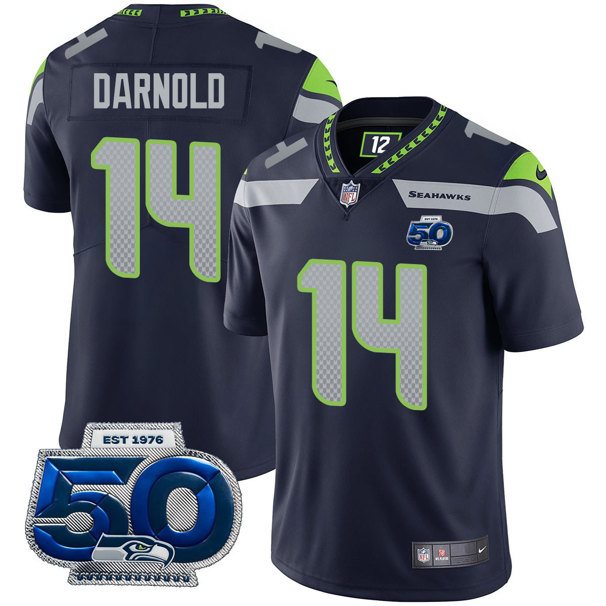 Sam Darnold - 14 Men's Seattle Seahawks 50th Season Vapor Limited Royal Jersey - All Stitched