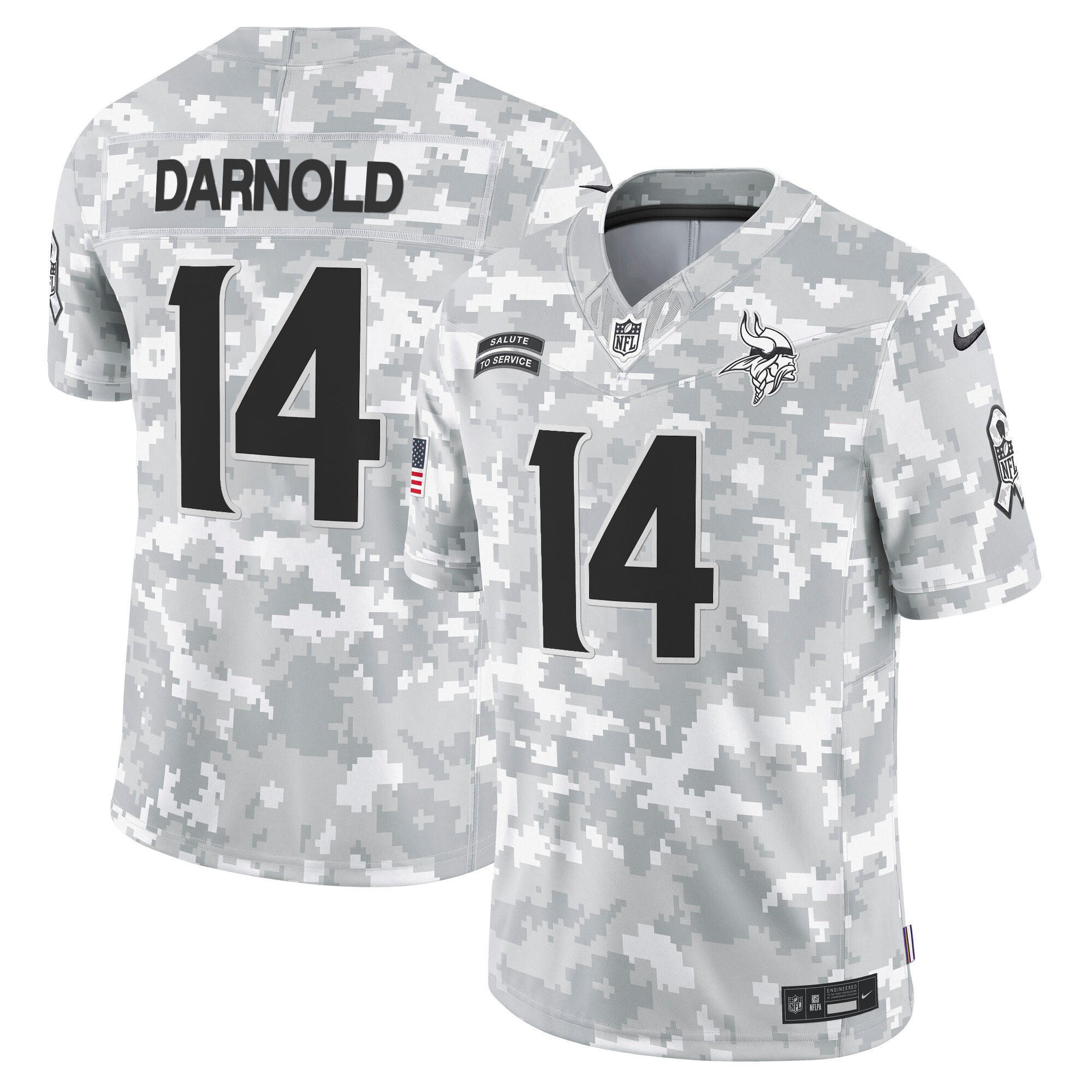 Sam Darnold Men's Minnesota Vikings 2024 Salute to Service Vapor Limited Arctic Camo Jersey - All Stitched