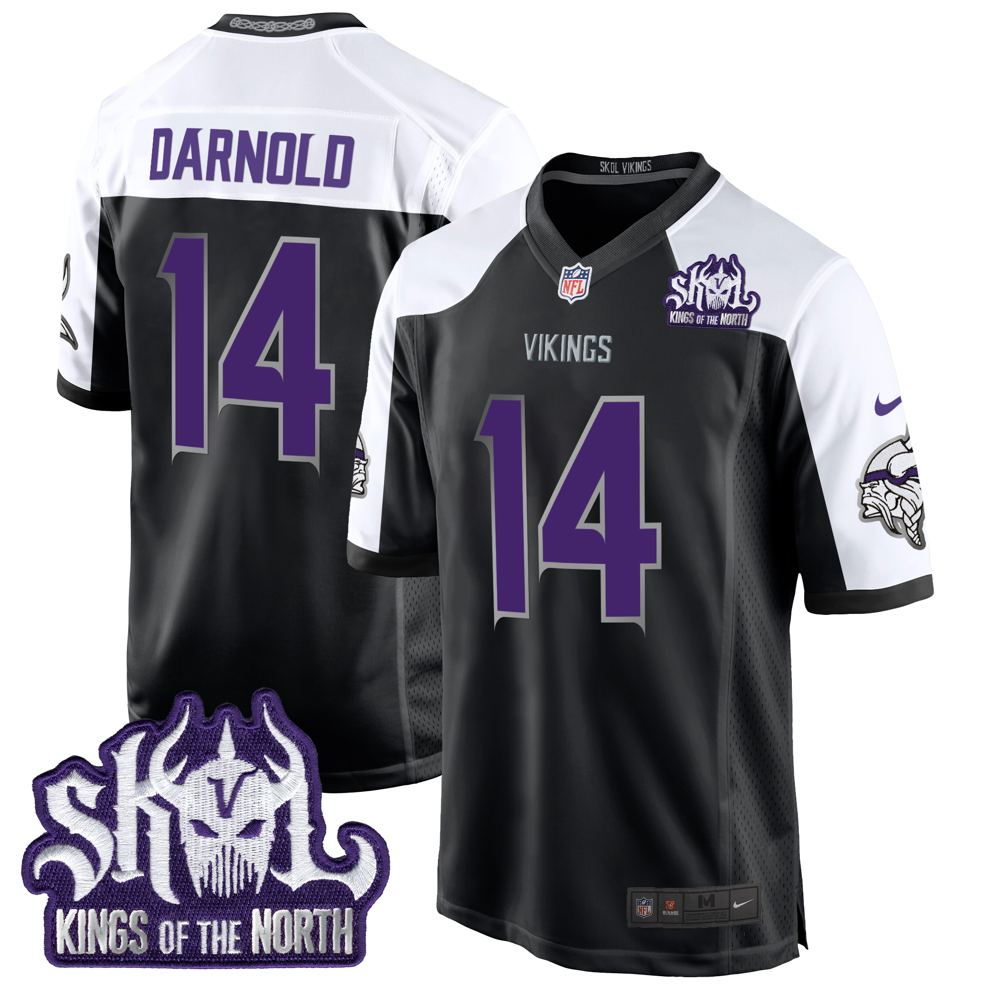 Sam Darnold Men's Minnesota Vikings 2024 Winter Warrior Skol Patch Game Black Alternate Jersey - All Stitched