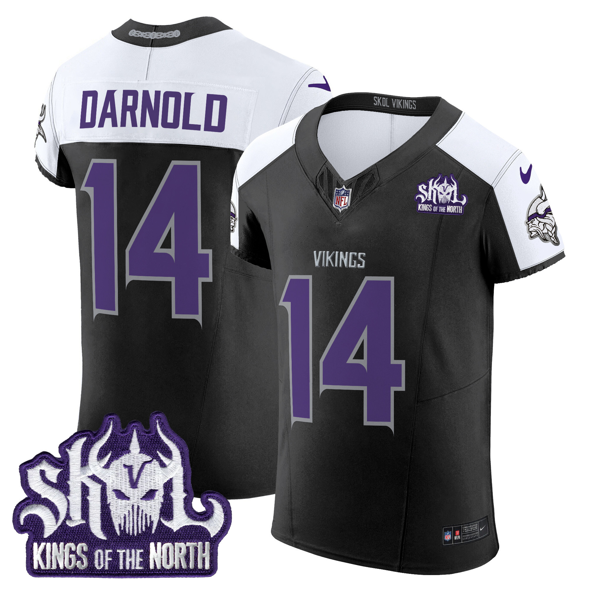 Sam Darnold Men's Minnesota Vikings 2024 Winter Warrior Skol Patch Vapor Elite Black Alternate Jersey - All Stitched