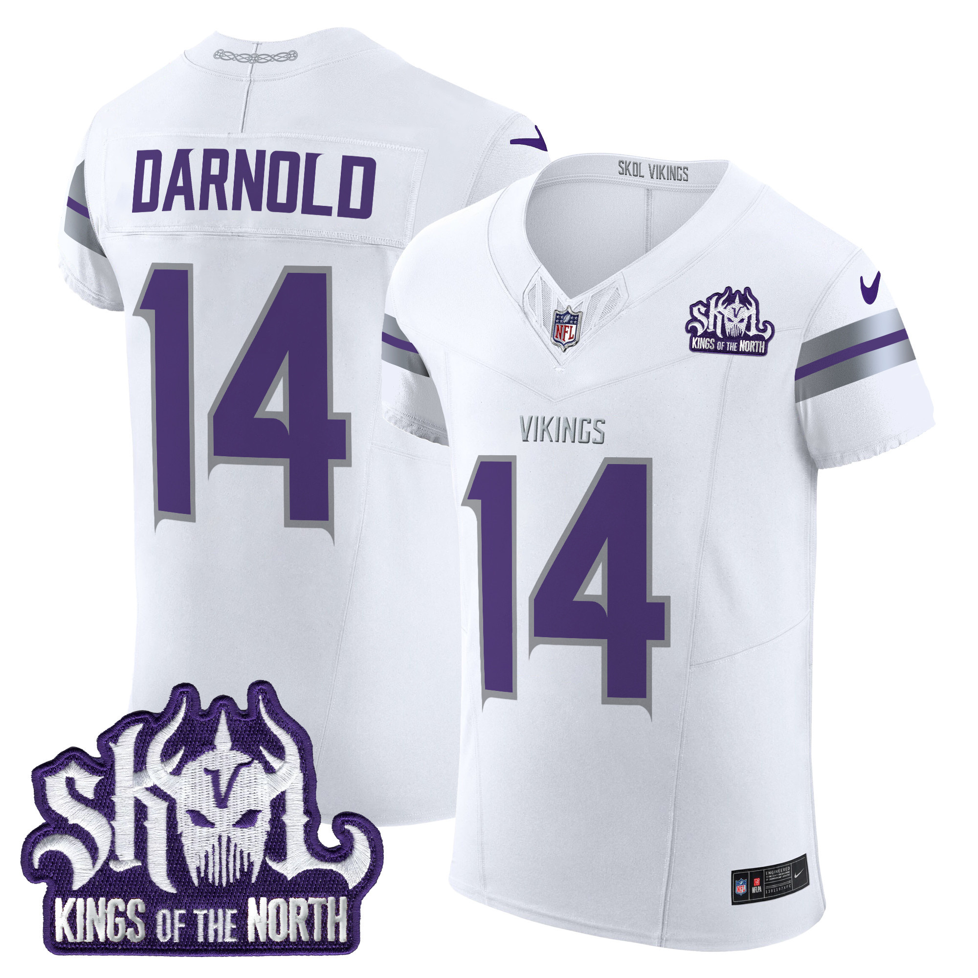 Sam Darnold Men's Minnesota Vikings 2024 Winter Warrior Skol Patch Vapor Elite White Jersey - All Stitched