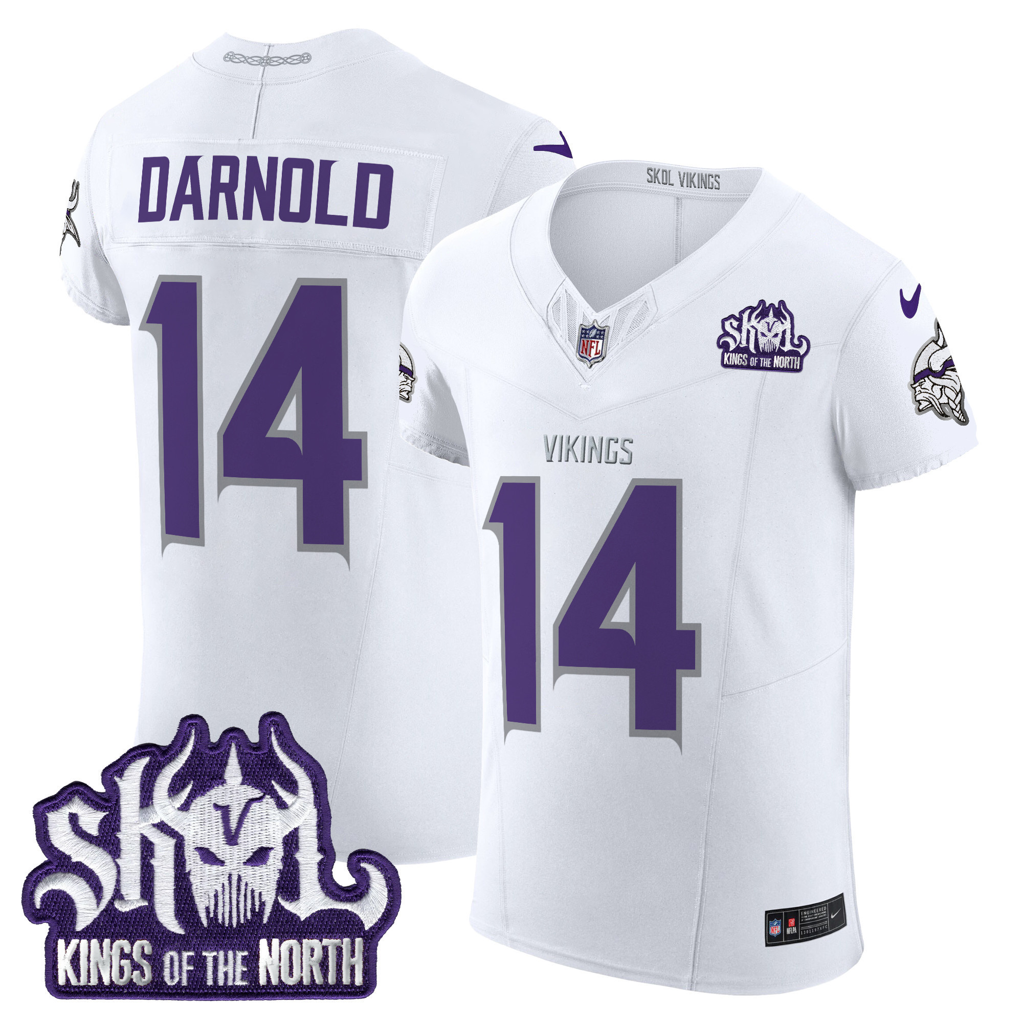 Sam Darnold Men's Minnesota Vikings 2024 Winter Warrior Skol Patch Vapor Elite White Limited Jersey - All Stitched