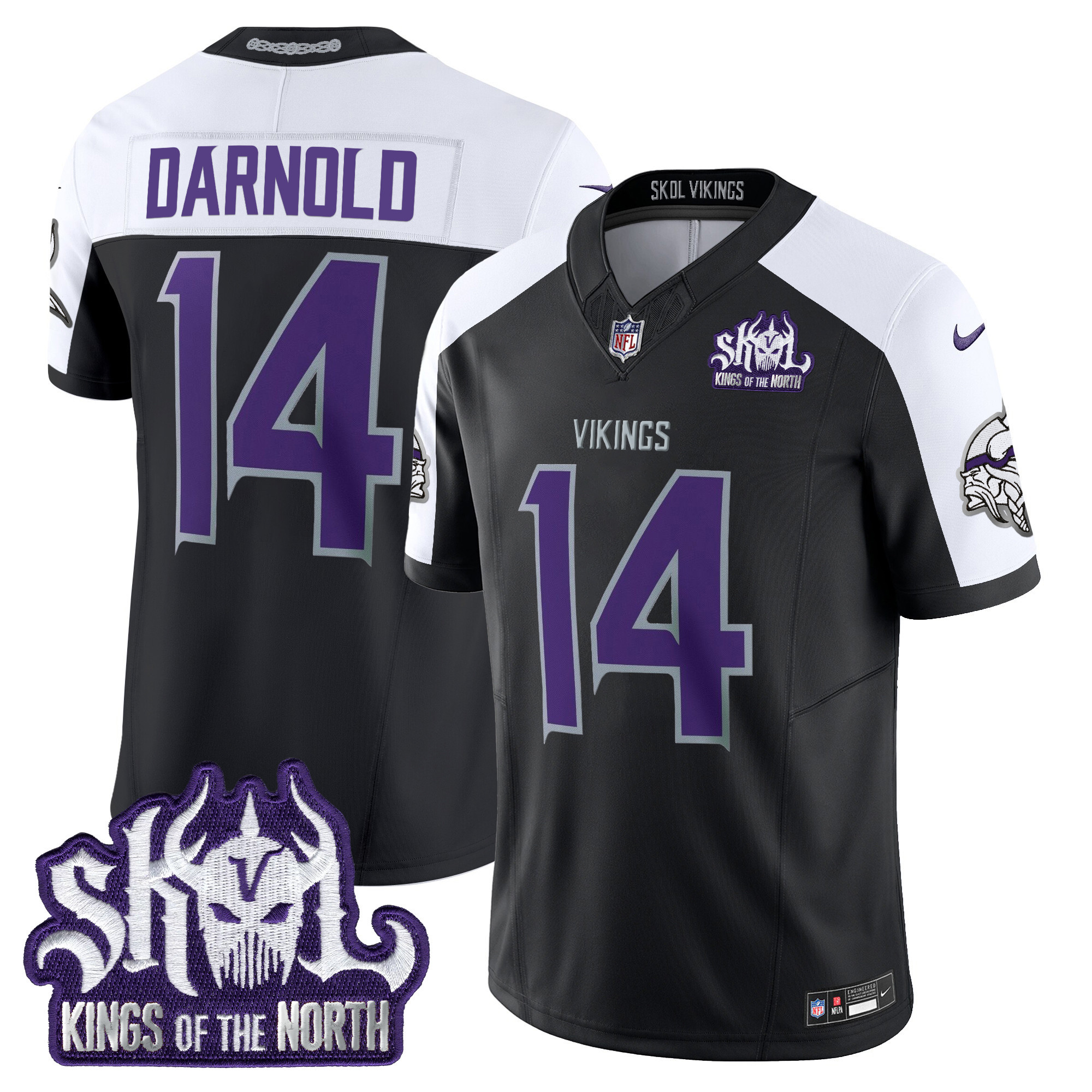 Sam Darnold Men's Minnesota Vikings 2024 Winter Warrior Skol Patch Vapor Limited Black Alternate Jersey - All Stitched