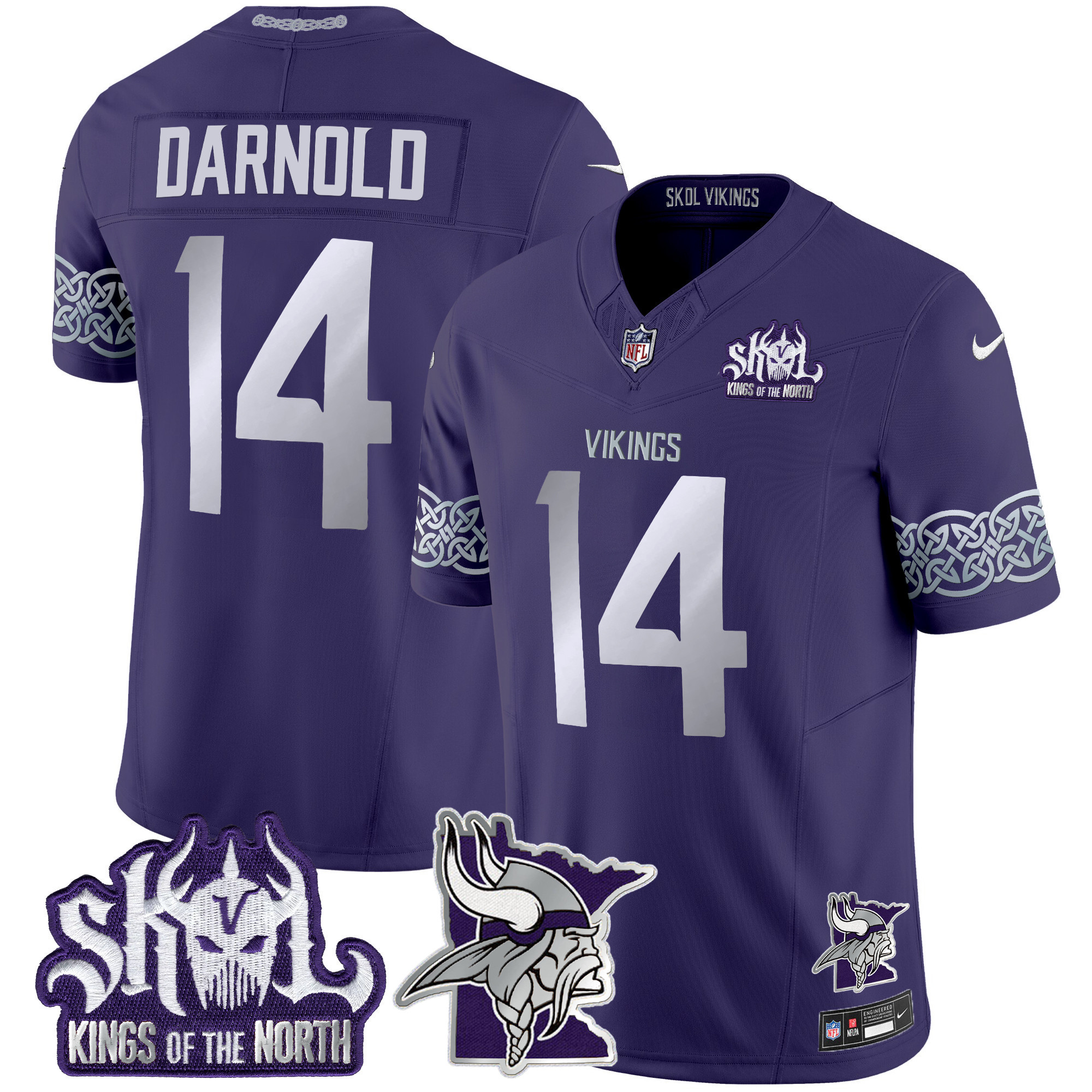 Sam Darnold Men's Minnesota Vikings 2024 Winter Warrior Skol Patch Vapor Limited Purple Jersey - All Stitched