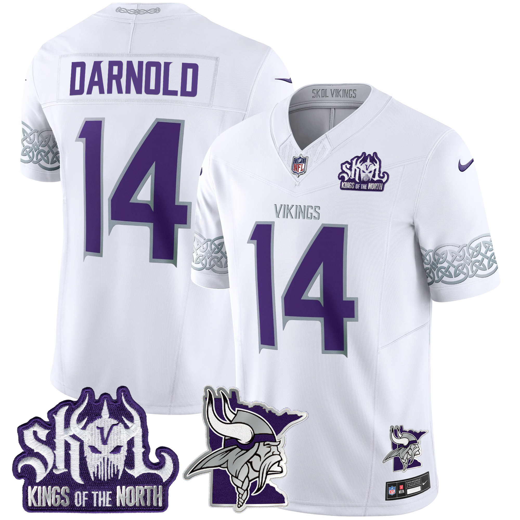 Sam Darnold Men's Minnesota Vikings 2024 Winter Warrior Skol Patch Vapor Limited White Jersey - All Stitched