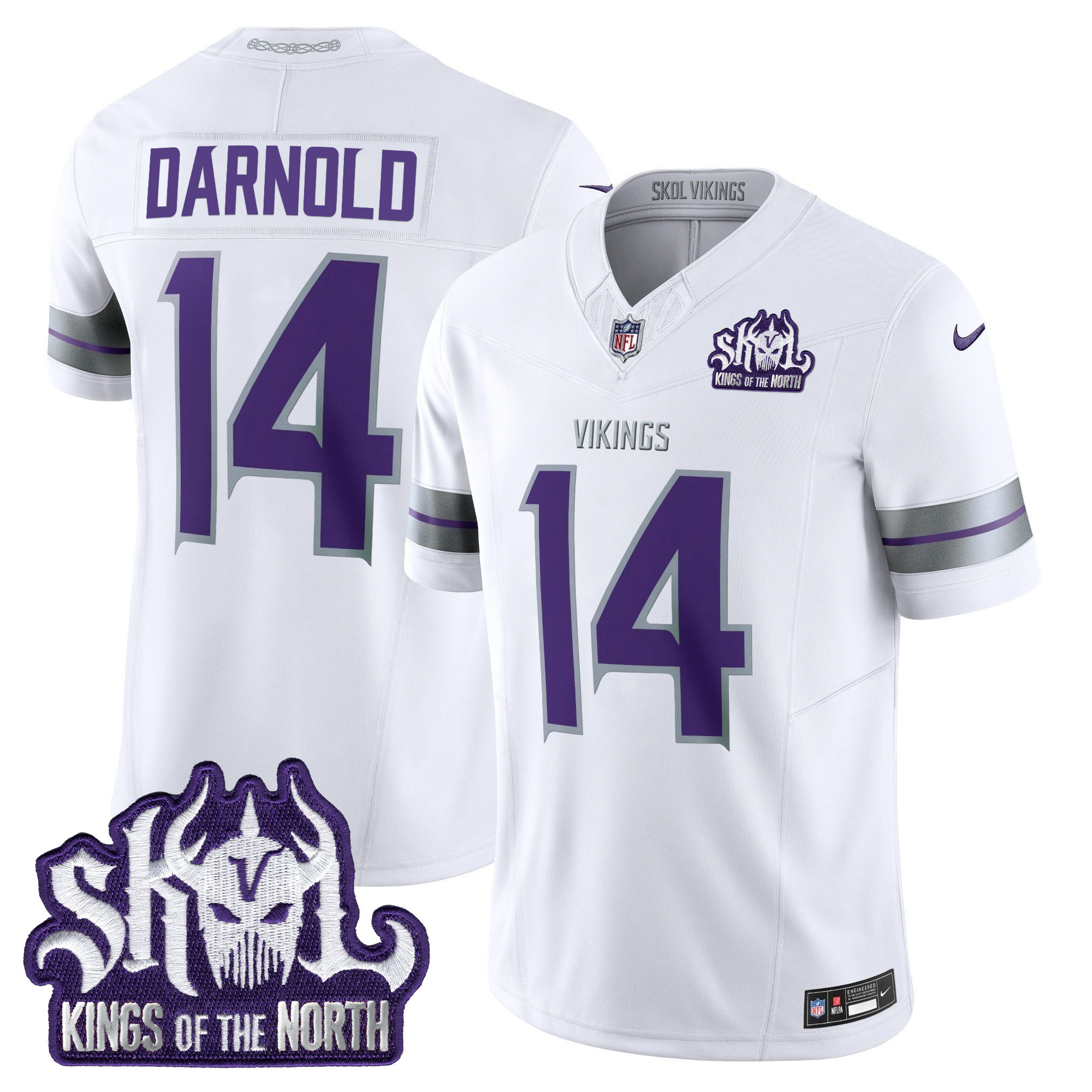 Sam Darnold Men's Minnesota Vikings 2024 Winter Warrior Skol Patch Vapor Limited White Jersey - All Stitched