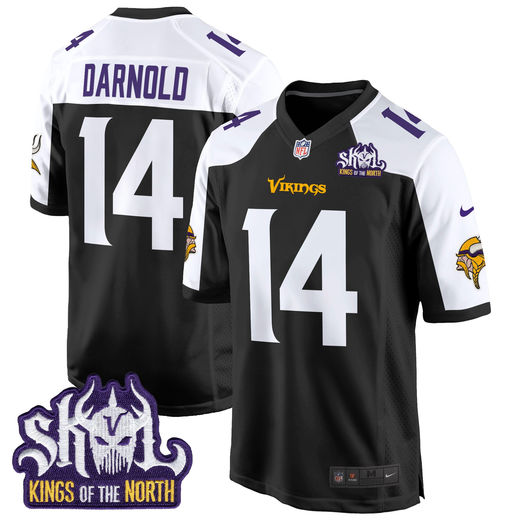 Sam Darnold Men's Minnesota Vikings King Of The North Patch Game Black Alternate Jersey - All Stitched