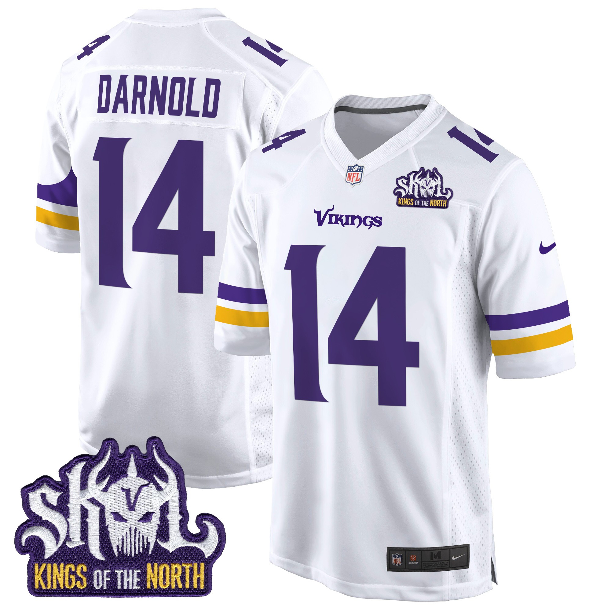Sam Darnold Men's Minnesota Vikings King Of The North Patch Game White Jersey - All Stitched
