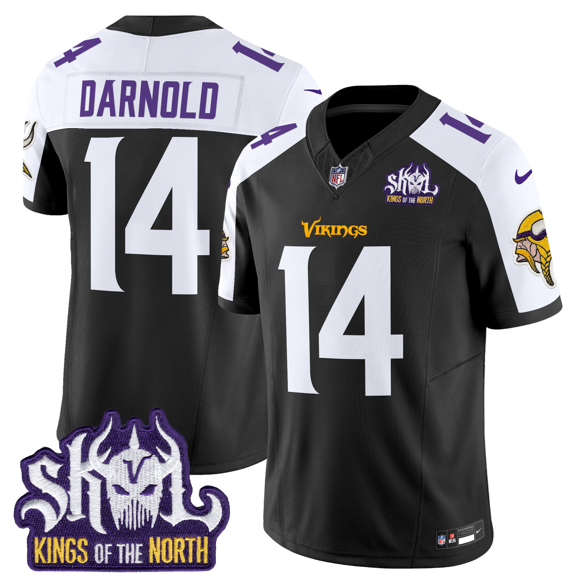 Sam Darnold Men's Minnesota Vikings Kings Of The North Patch Vapor Limited Black Alternate Jersey - All Stitched