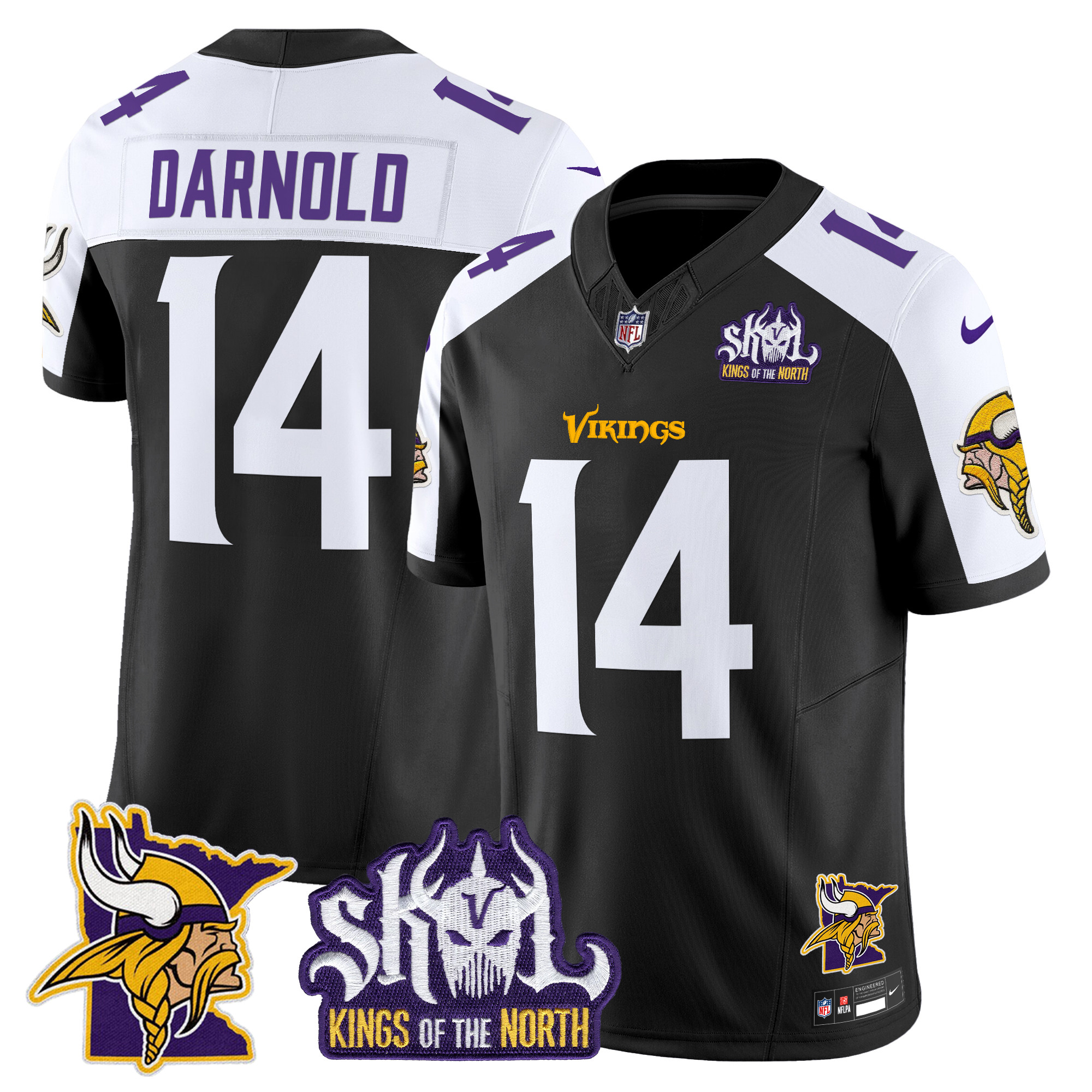 Sam Darnold Men's Minnesota Vikings Kings Of The North Patch Vapor Limited Black Alternate Jersey - All Stitched