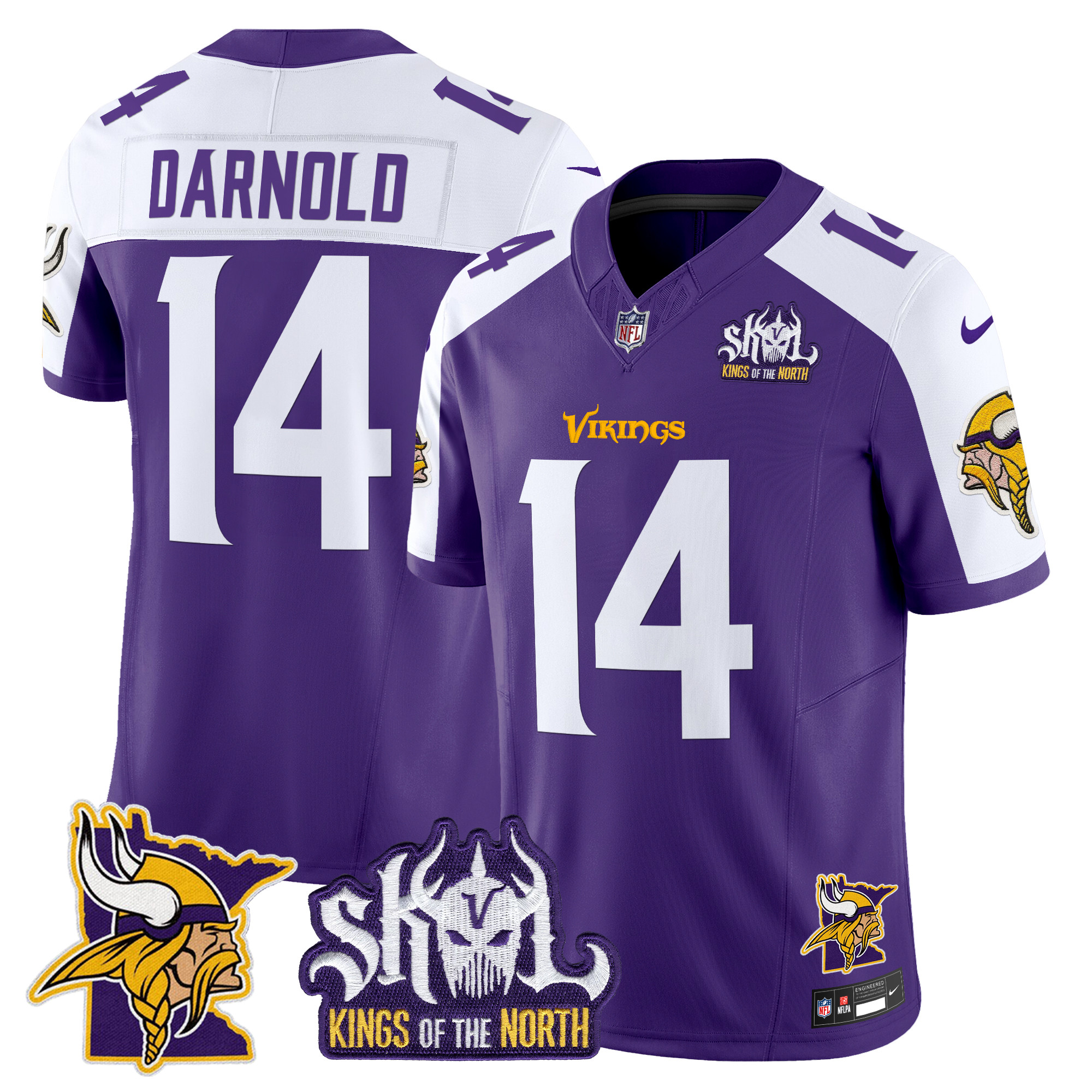 Sam Darnold Men's Minnesota Vikings Kings Of The North Patch Vapor Limited Purple Alternate Jersey - All Stitched