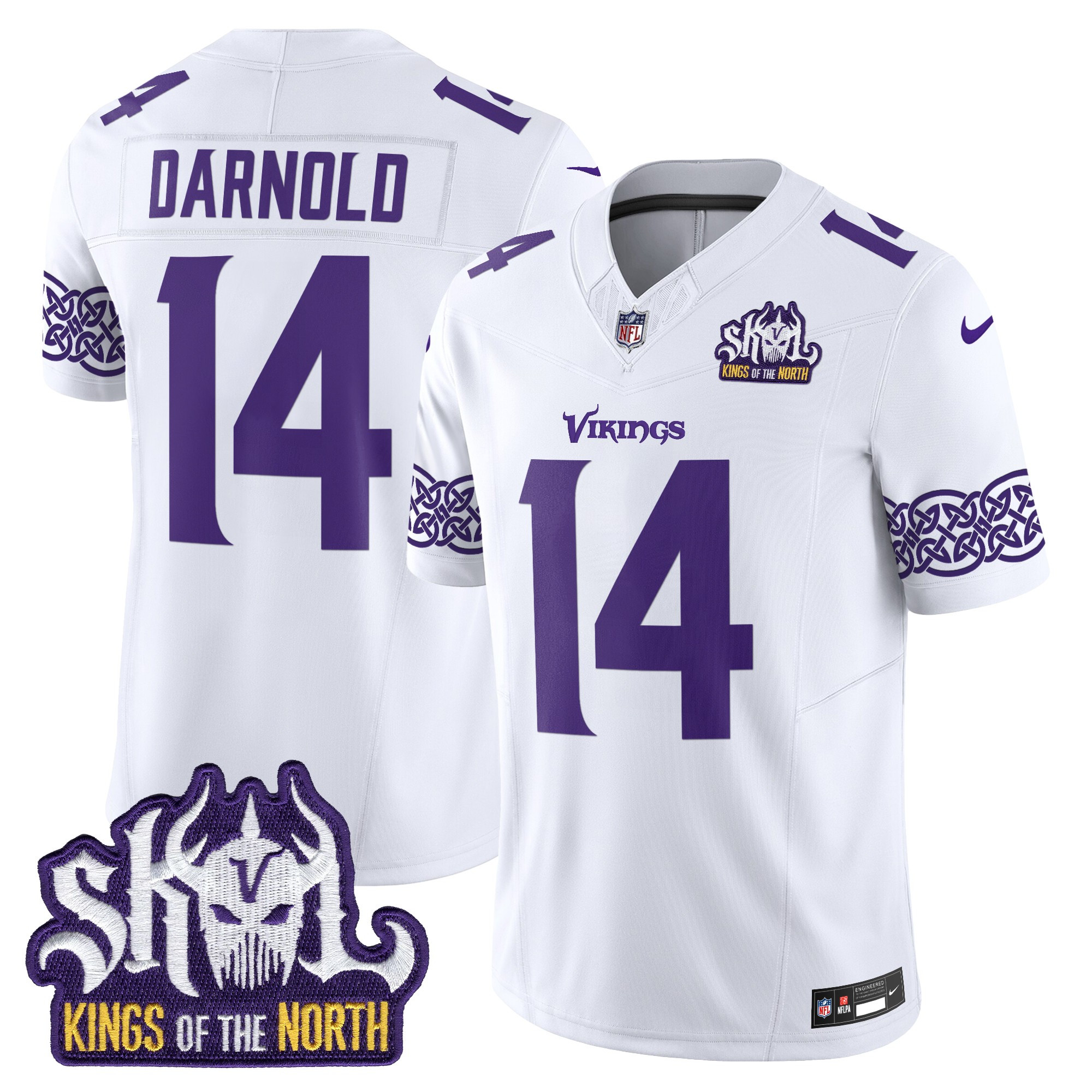 Sam Darnold Men's Minnesota Vikings Kings Of The North Patch Vapor Limited White Jersey - All Stitched