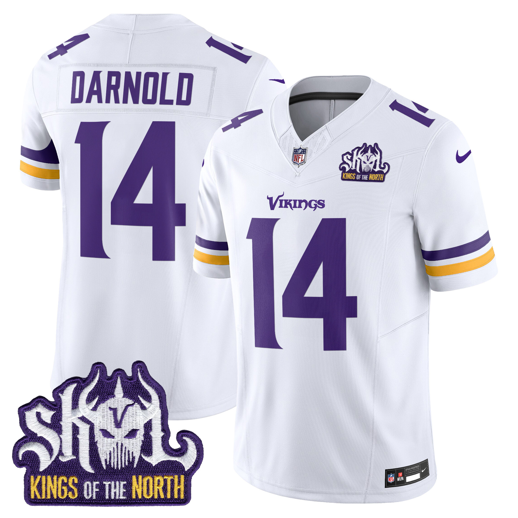 Sam Darnold Men's Minnesota Vikings Kings Of The North Patch Vapor Limited White Jersey - All Stitched