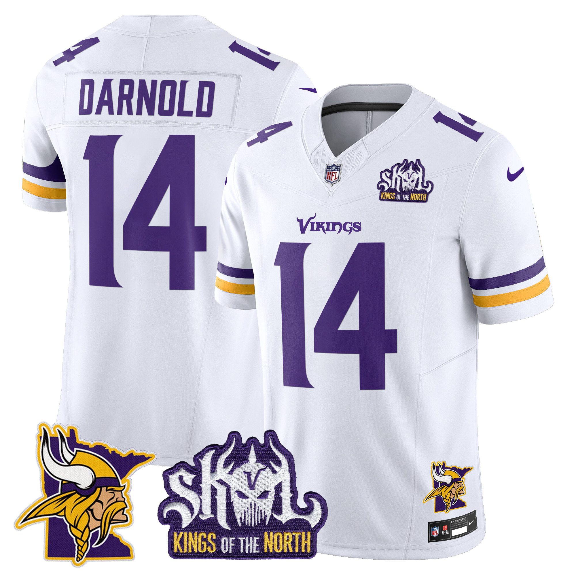 Sam Darnold Men's Minnesota Vikings Kings Of The North Patch Vapor Limited White Jersey - All Stitched