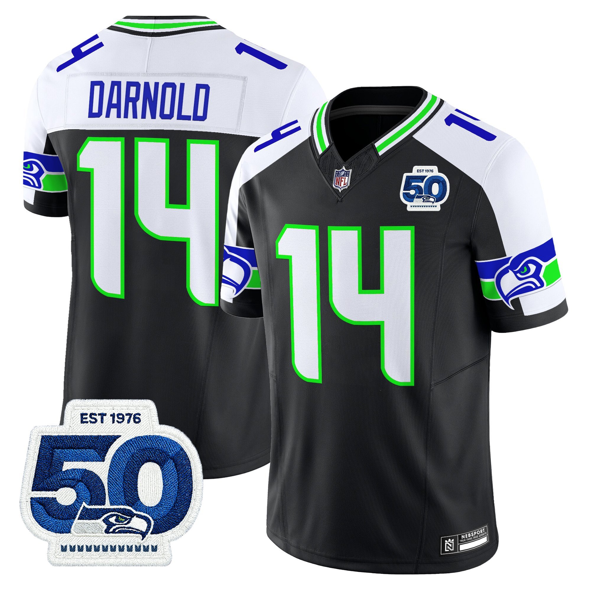 Sam Darnold Men's Seattle Seahawks 50th Anniversary Patch Vapor Limited Black Alternate Jersey - All Stitched