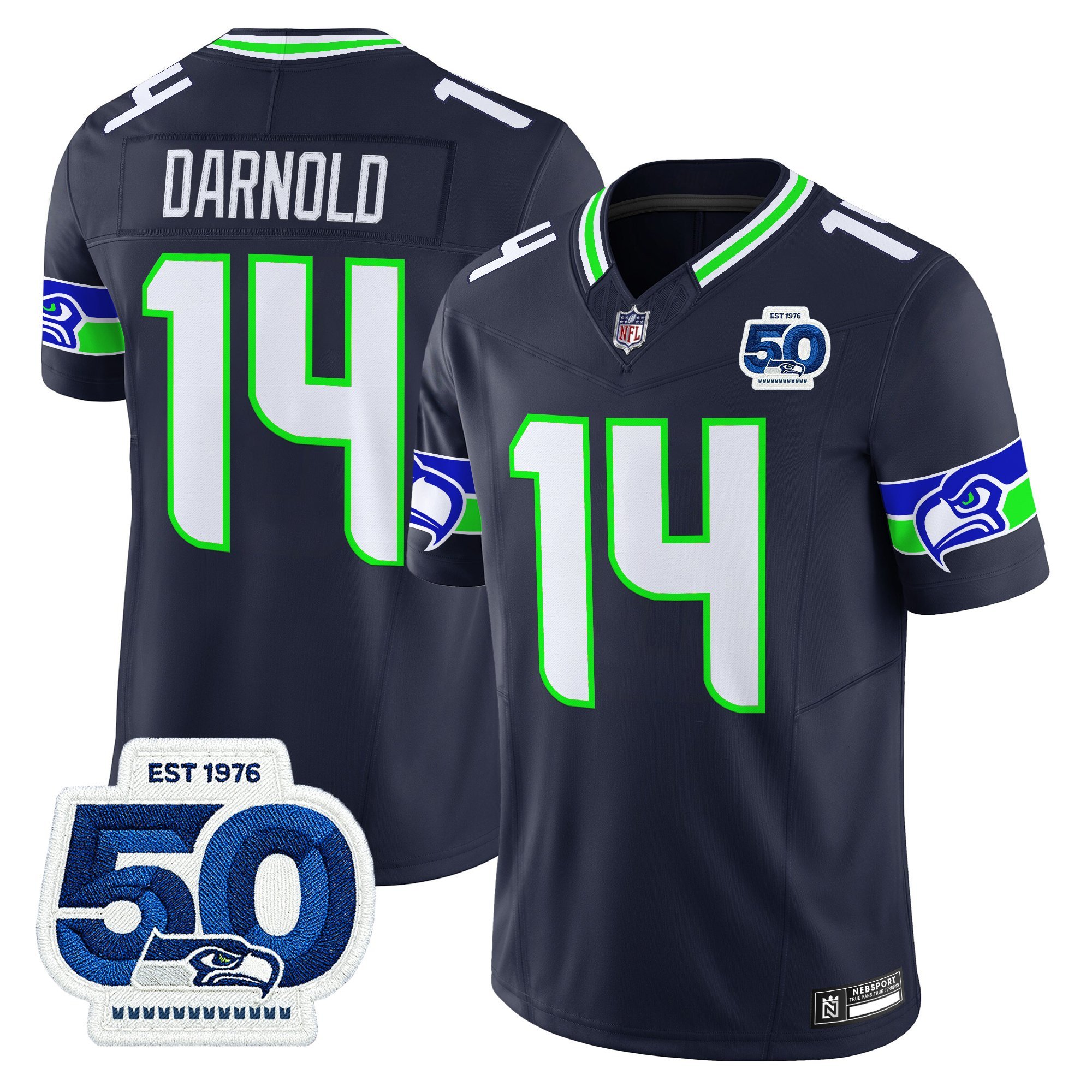 Sam Darnold Men's Seattle Seahawks 50th Anniversary Patch Vapor Limited Navy Jersey - All Stitched