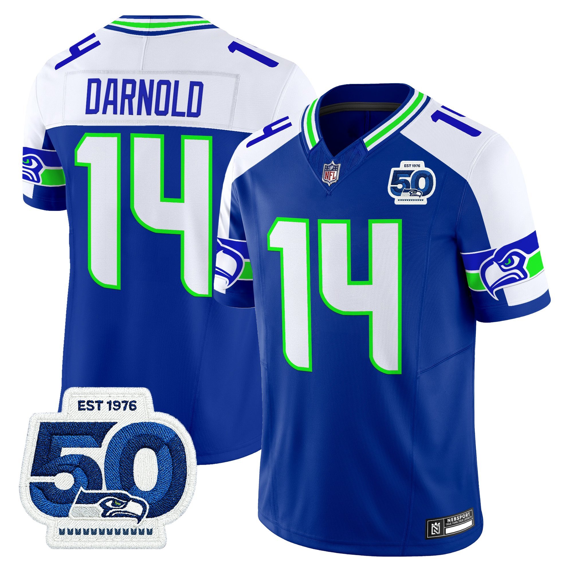 Sam Darnold Men's Seattle Seahawks 50th Anniversary Patch Vapor Limited Royal Alternate Jersey - All Stitched