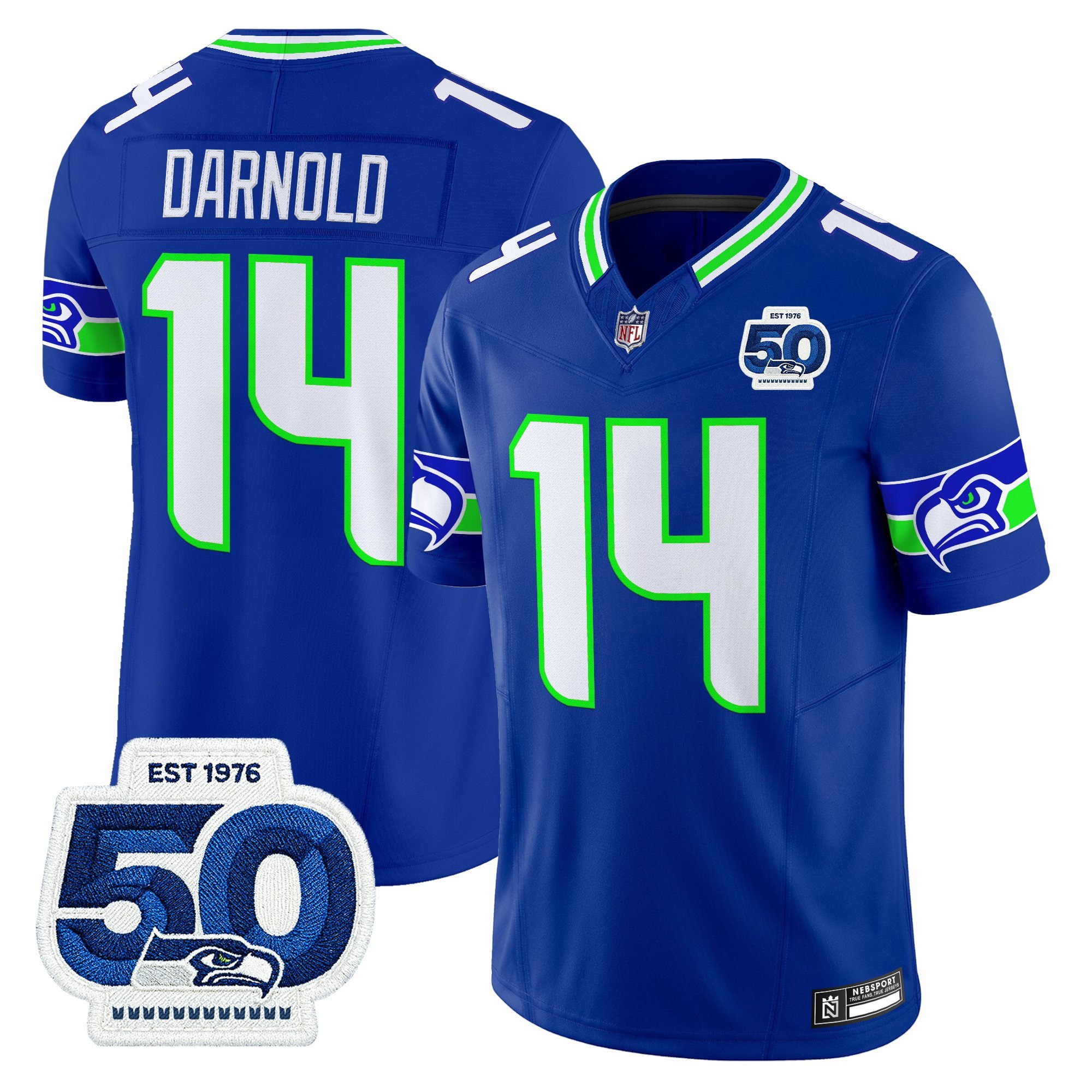 Sam Darnold Men's Seattle Seahawks 50th Anniversary Patch Vapor Limited Royal Jersey - All Stitched