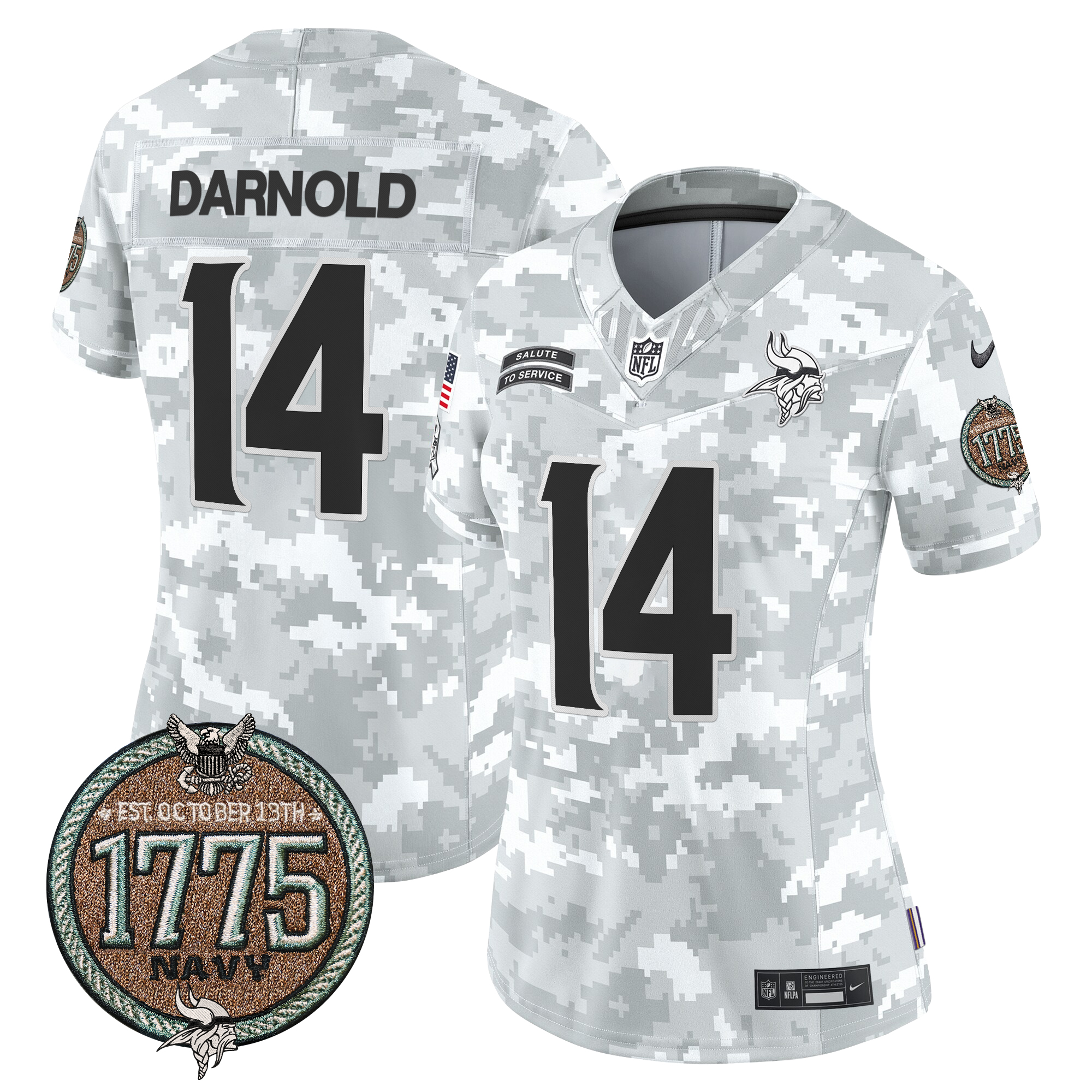 Sam Darnold Women's Minnesota Vikings 2024 Salute to Service Establishment Year Patch Vapor Limited Navy Jersey - All Stitched
