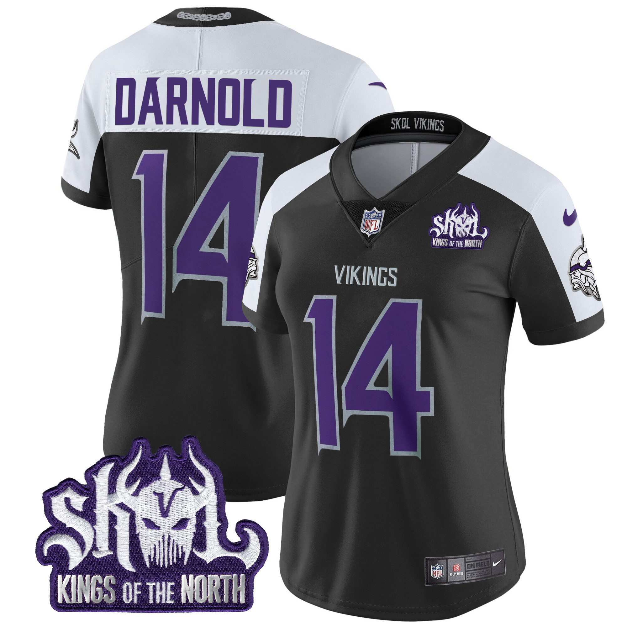 Sam Darnold Women's Minnesota Vikings 2024 Winter Warrior Skol Patch Vapor Limited Black Alternate Jersey - All Stitched