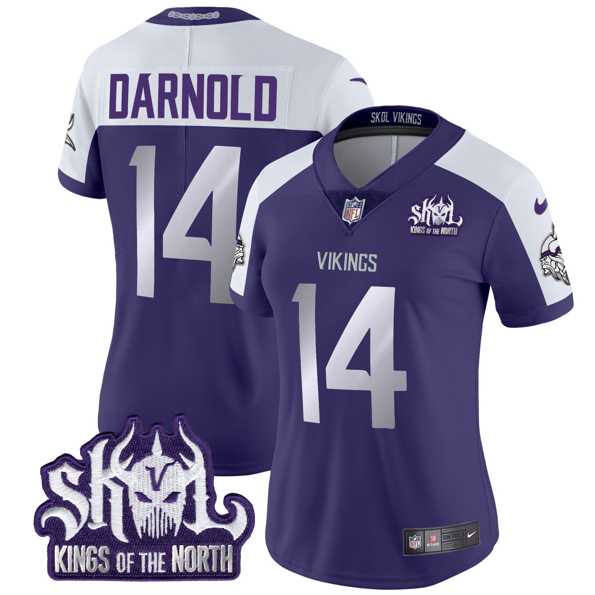 Sam Darnold Women's Minnesota Vikings 2024 Winter Warrior Skol Patch Vapor Limited Purple Alternate Jersey - All Stitched