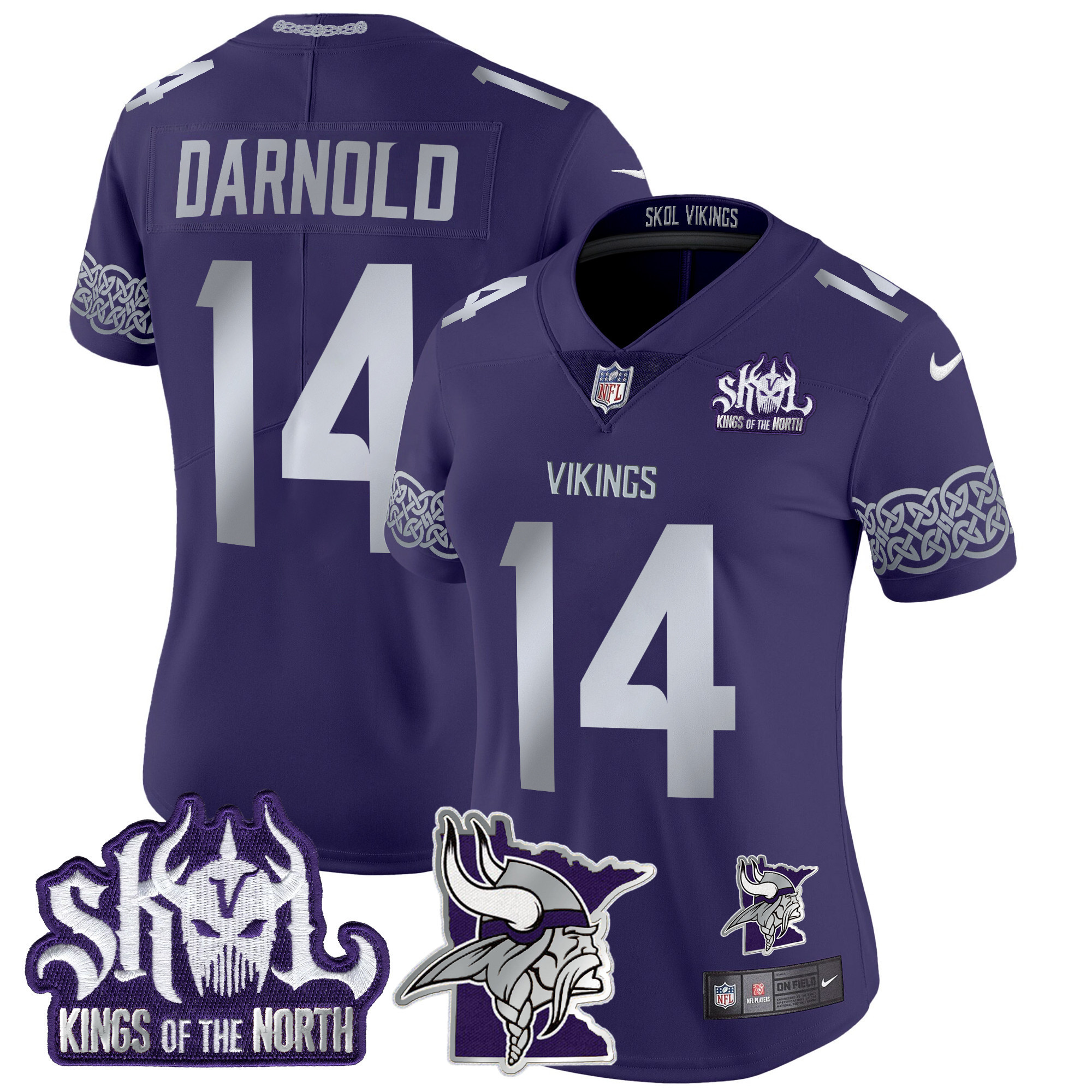 Sam Darnold Women's Minnesota Vikings 2024 Winter Warrior Skol Patch Vapor Limited Purple Jersey - All Stitched