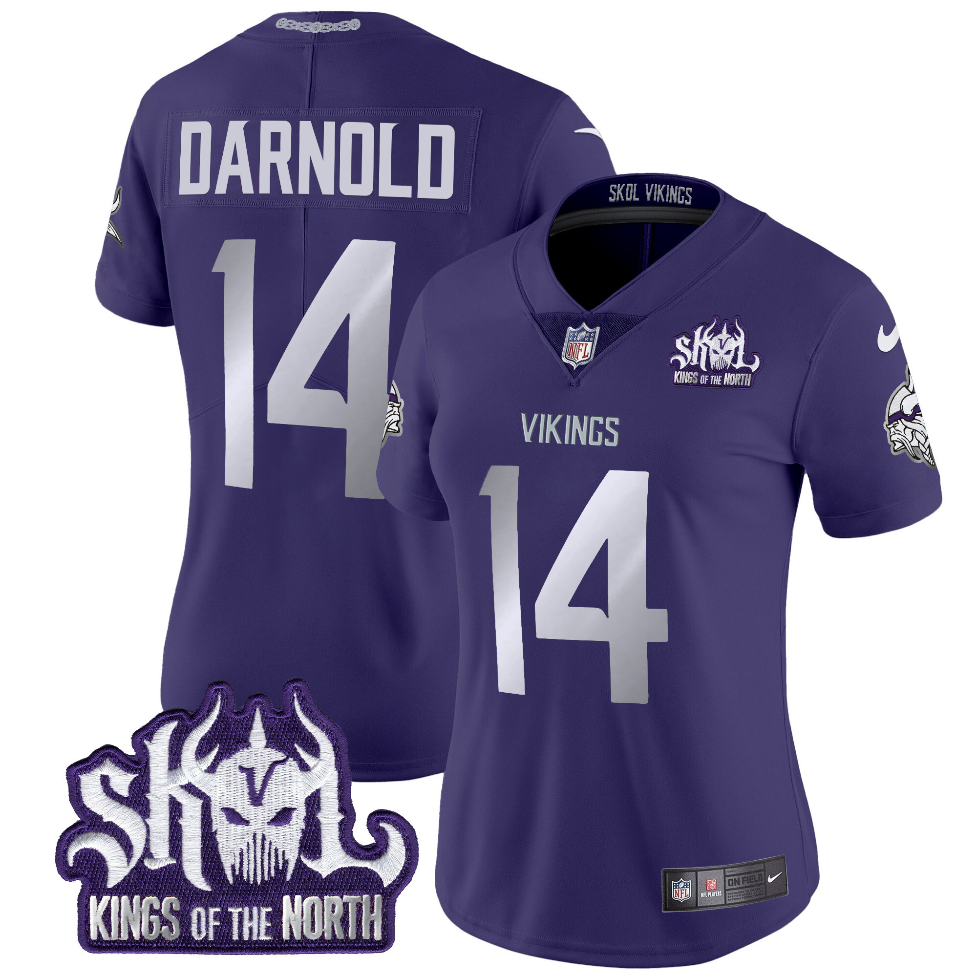 Sam Darnold Women's Minnesota Vikings 2024 Winter Warrior Skol Patch Vapor Limited Purple Jersey - All Stitched