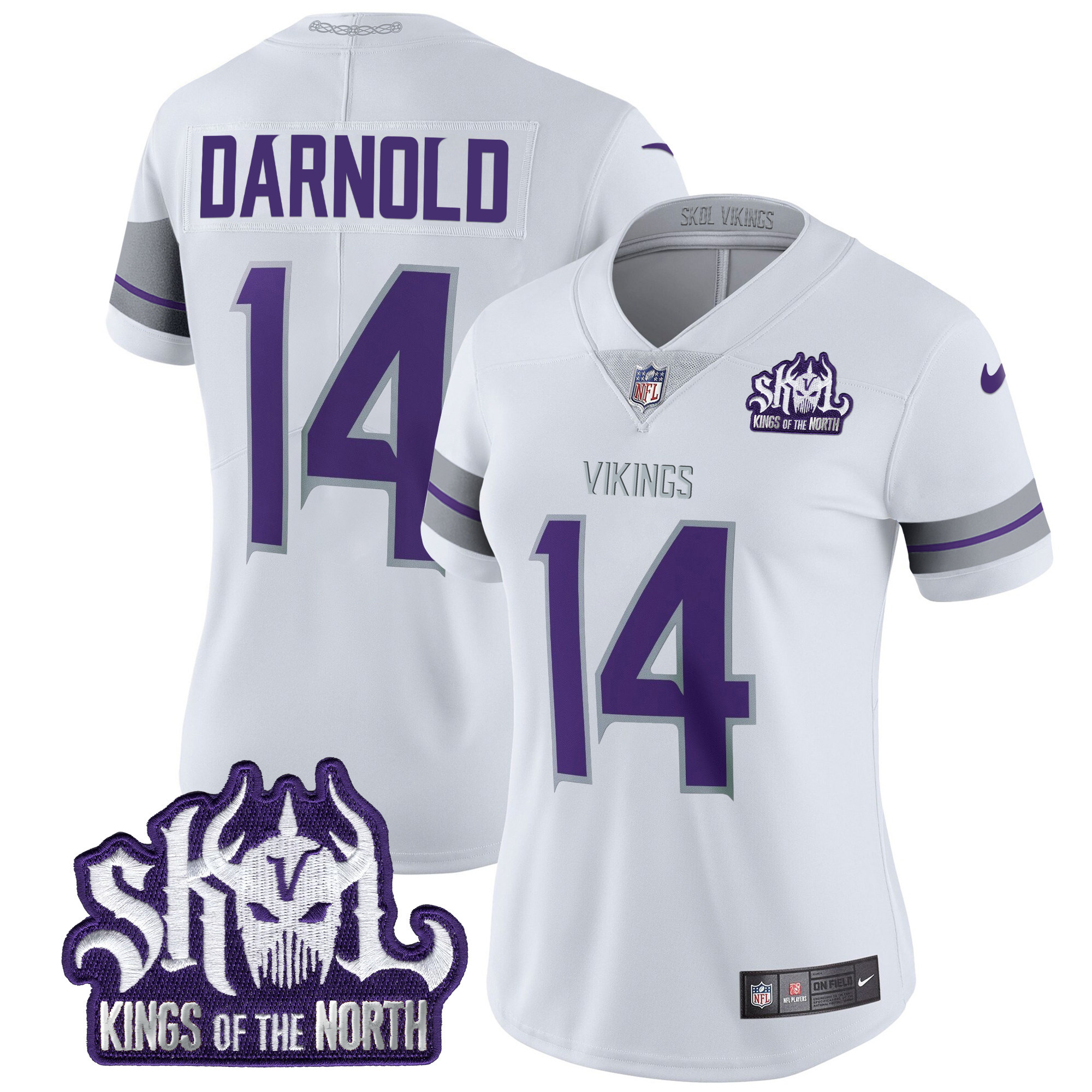 Sam Darnold Women's Minnesota Vikings 2024 Winter Warrior Skol Patch Vapor Limited White Jersey - All Stitched