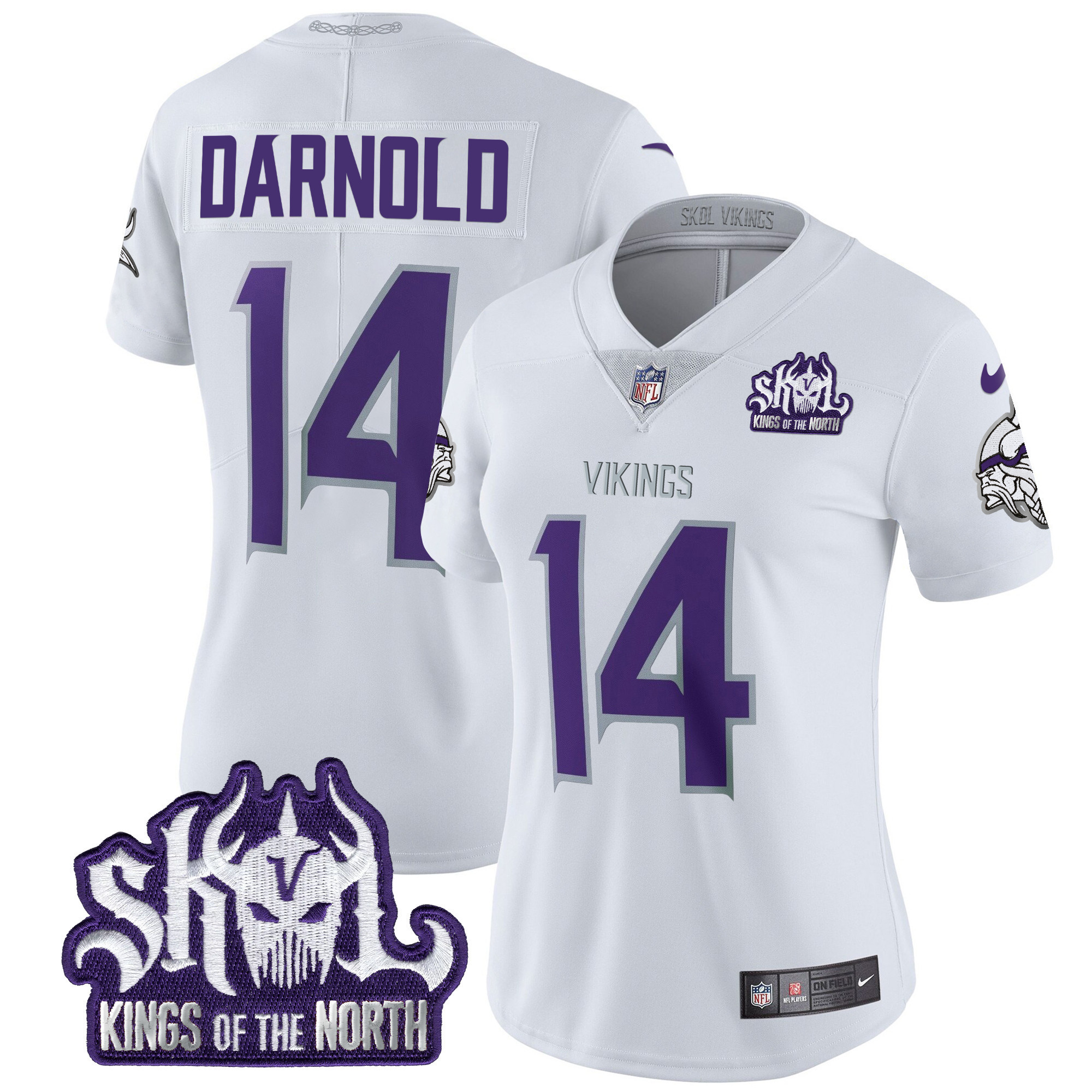 Sam Darnold Women's Minnesota Vikings 2024 Winter Warrior Skol Patch Vapor Limited White Limited Jersey - All Stitched