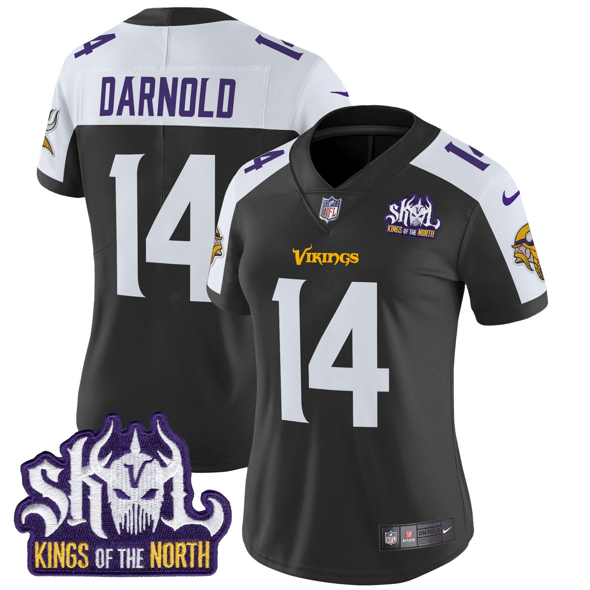 Sam Darnold Women's Minnesota Vikings Kings Of The North Patch Vapor Limited Black Alternate Jersey - All Stitched