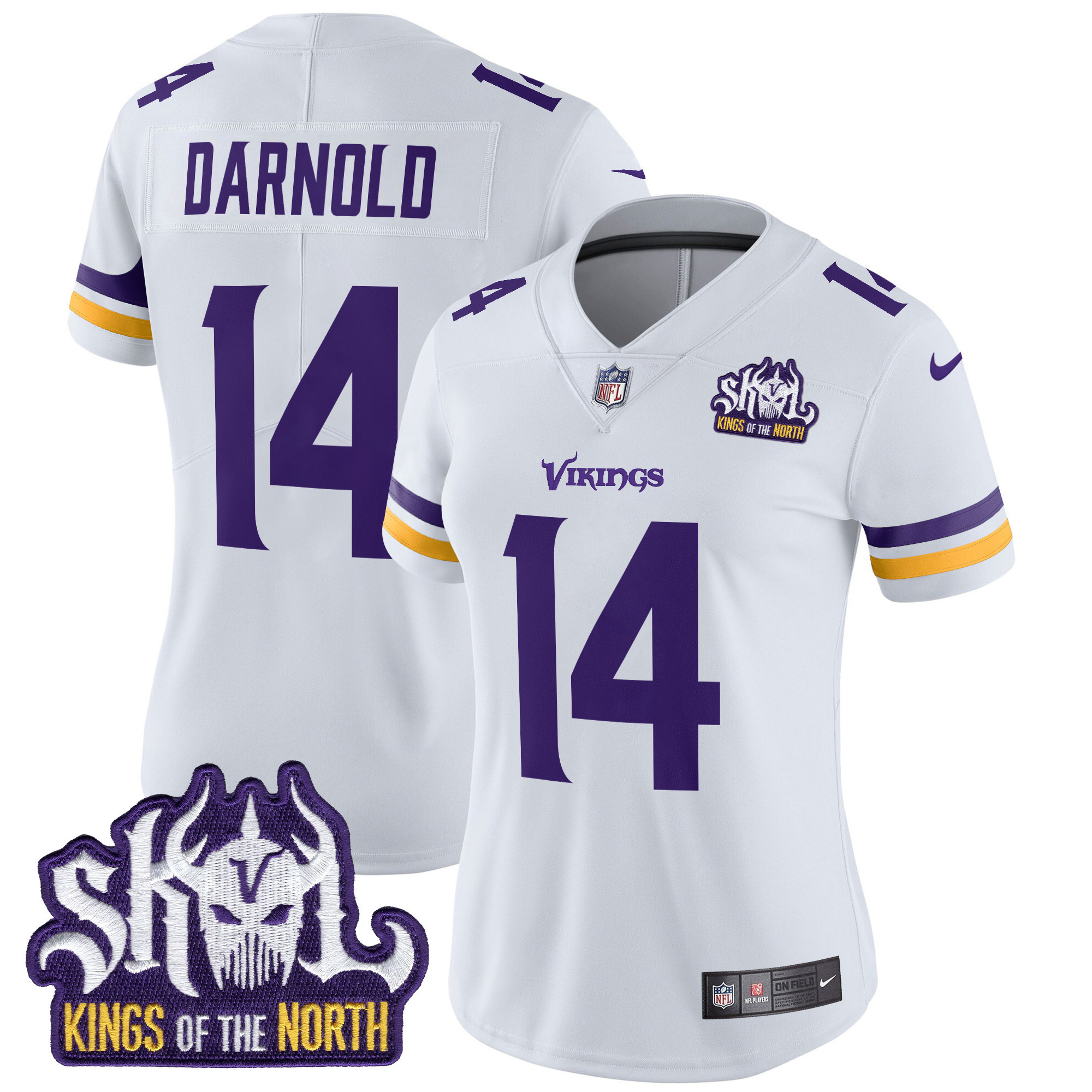 Sam Darnold Women's Minnesota Vikings Kings Of The North Patch Vapor Limited White Jersey - All Stitched