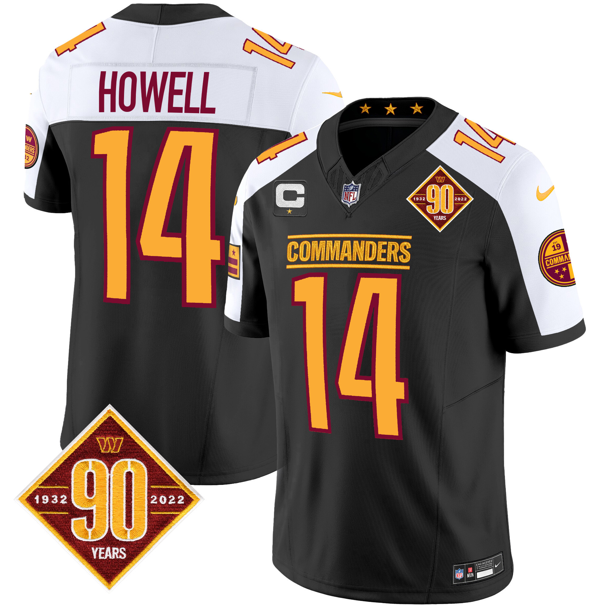 Sam Howell Men's Washington Commanders 90th Anniversary Patch Vapor Black Alternate Jersey - All Stitched