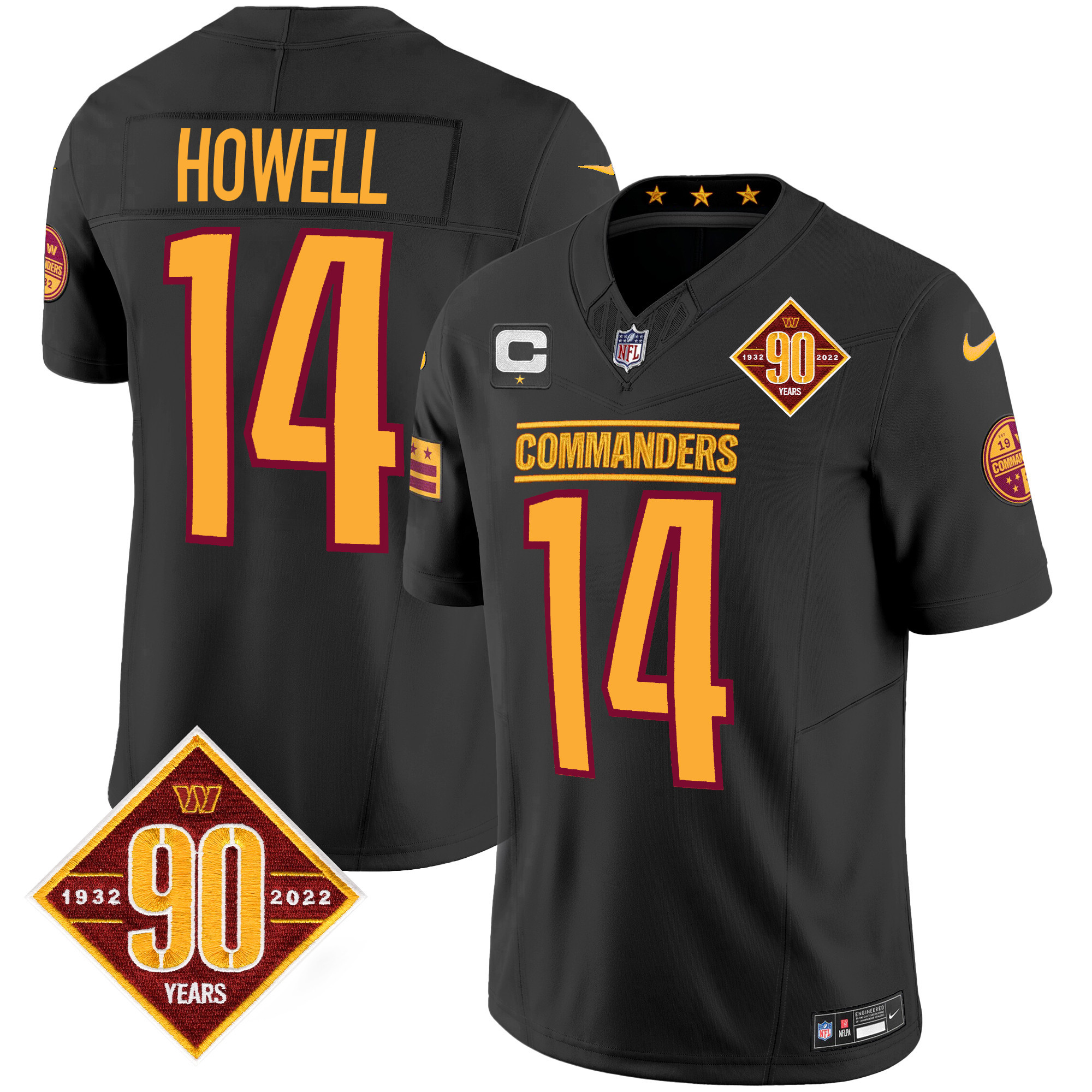 Sam Howell Men's Washington Commanders 90th Anniversary Patch Vapor Black Jersey - All Stitched
