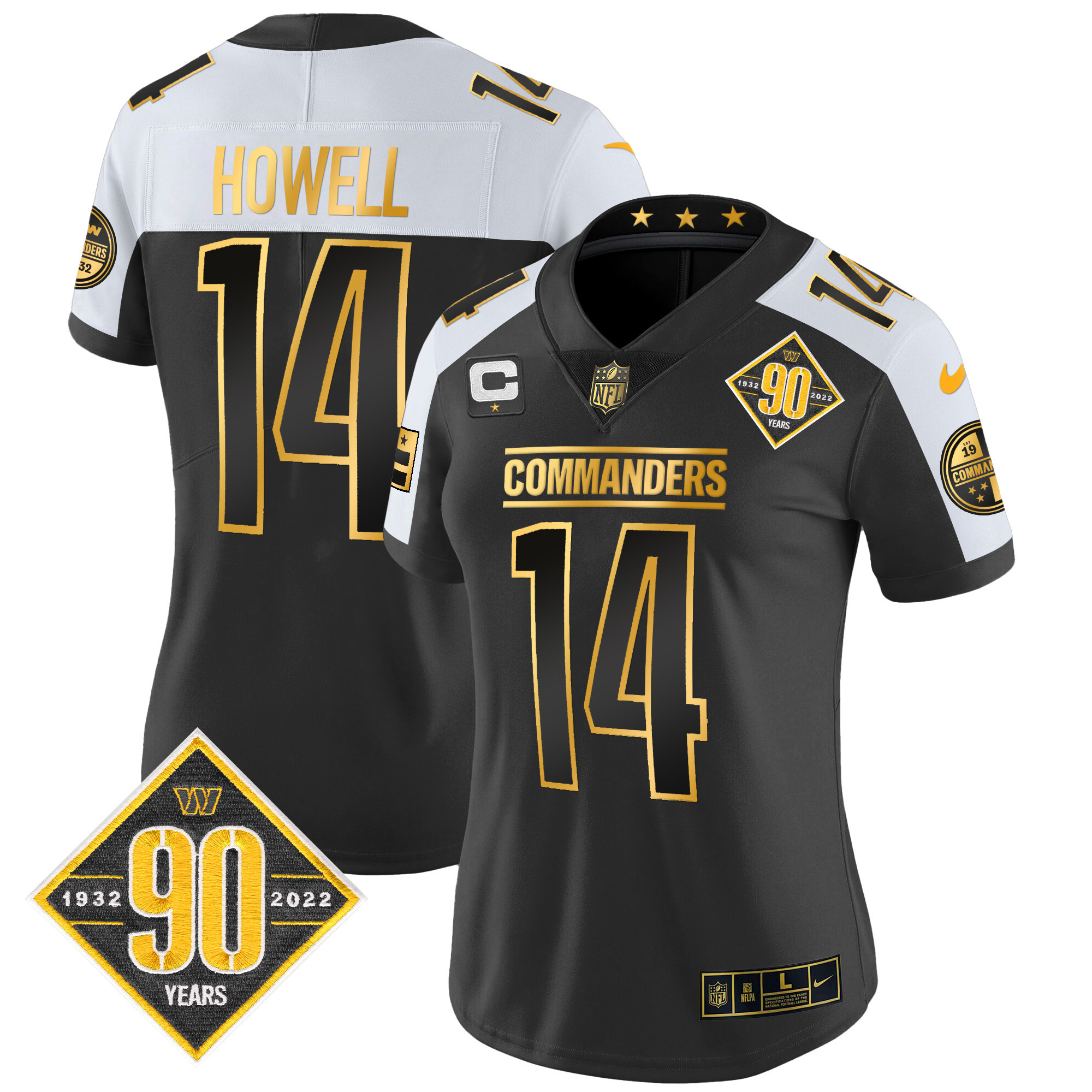 Sam Howell Women's Washington Commanders 90th Anniversary Patch Gold Vapor Alternate Jersey - All Stitched