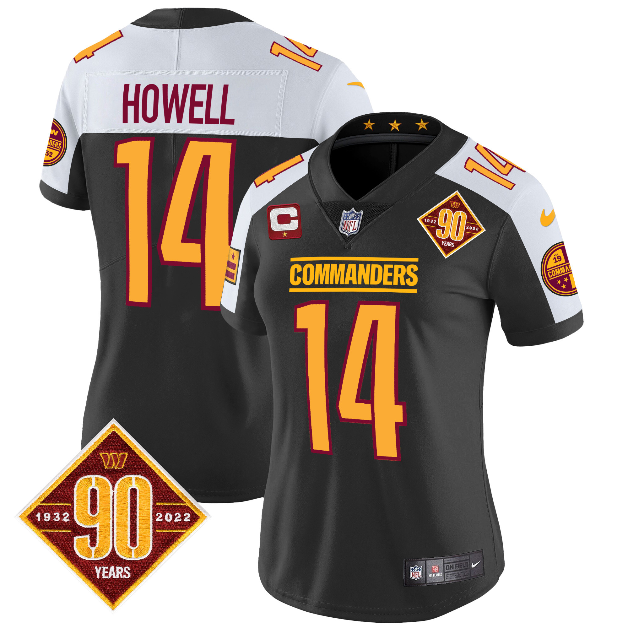 Sam Howell Women's Washington Commanders 90th Anniversary Patch Vapor Black Alternate Jersey - All Stitched