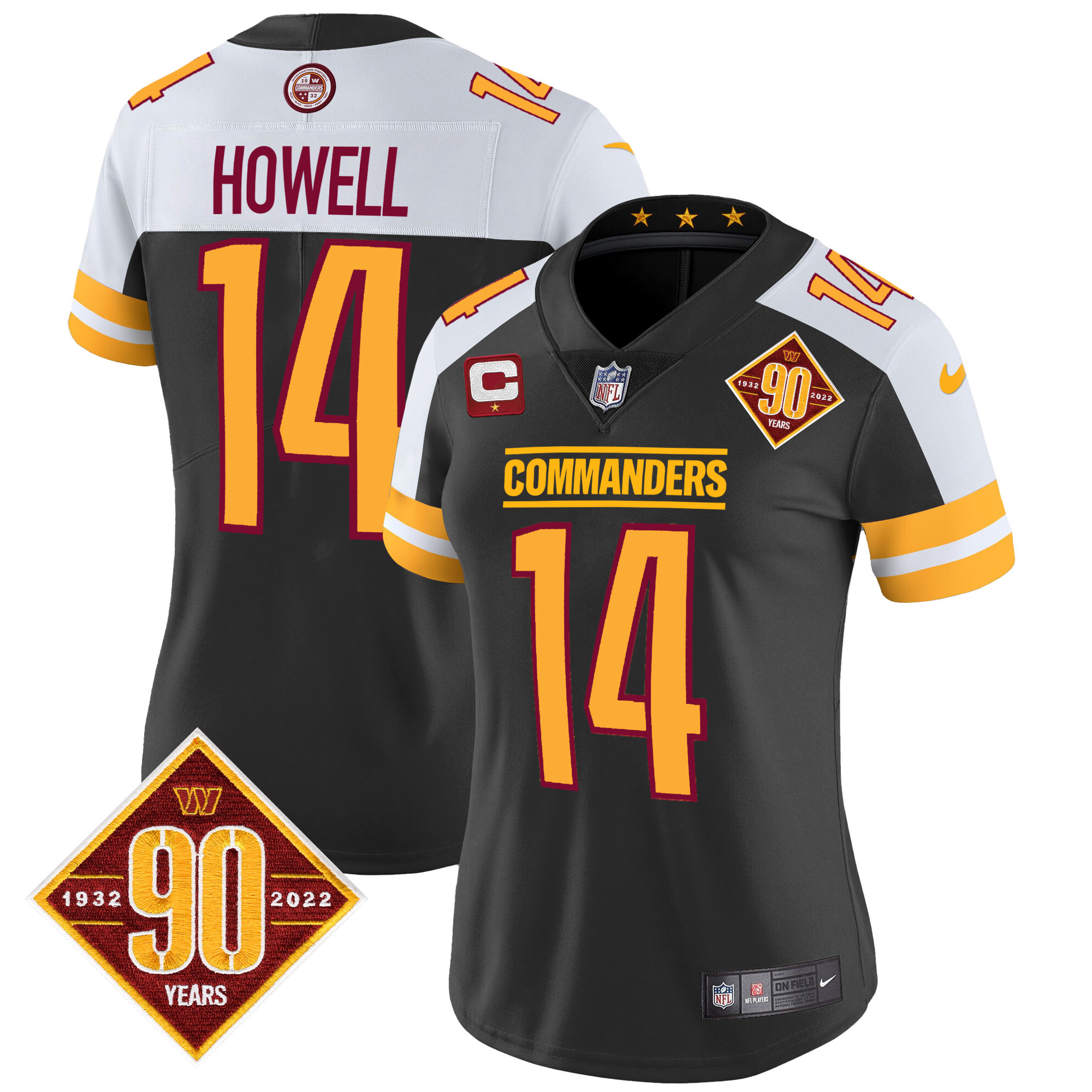 Sam Howell Women's Washington Commanders 90th Anniversary Patch Vapor Black Alternate Jersey - All Stitched